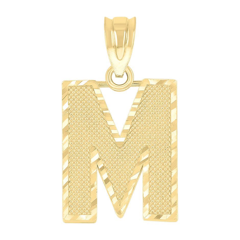 10kt Yellow Gold Unisex Textured Initial Letter M Charm Pendant