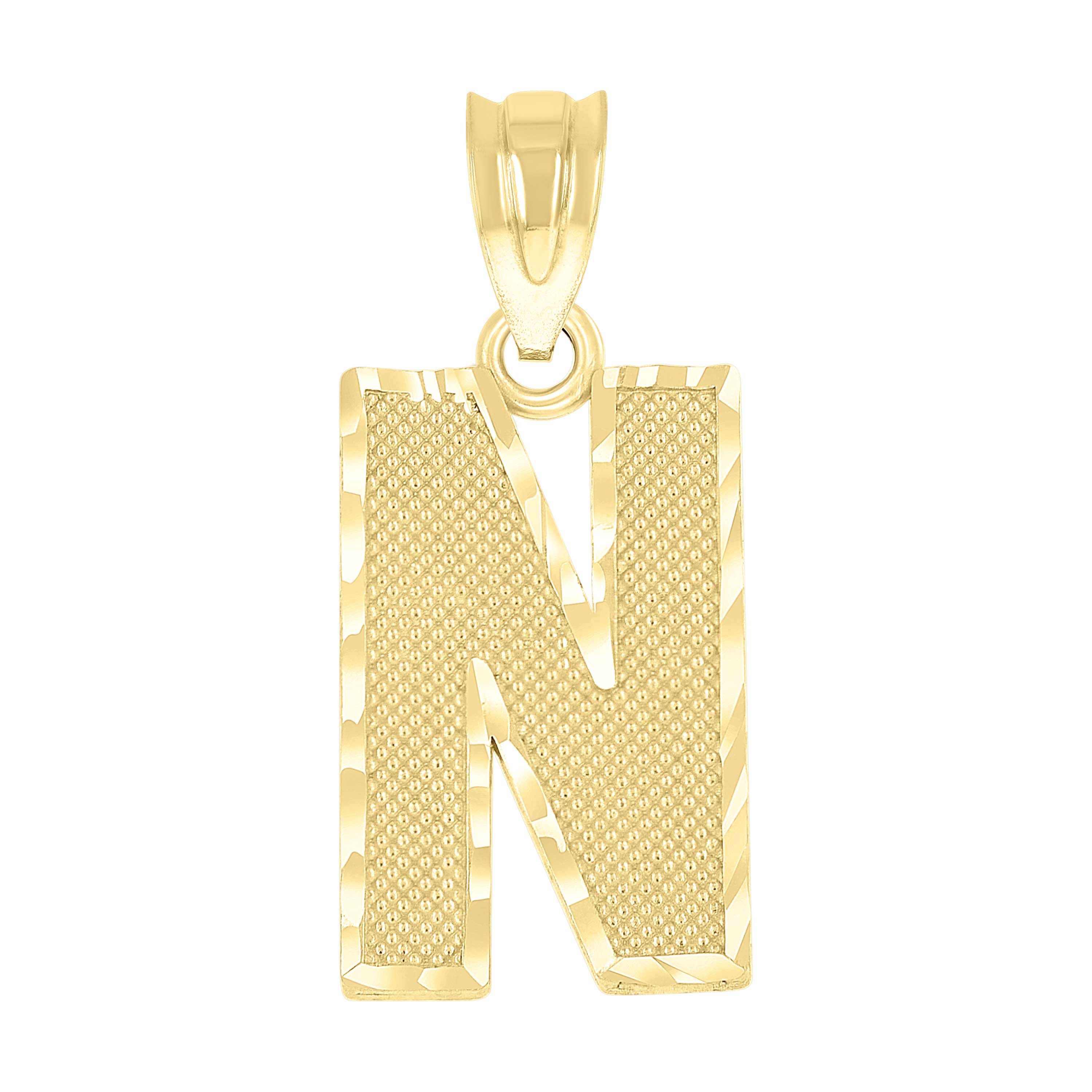 10kt Yellow Gold Unisex Textured Initial Letter N Charm Pendant