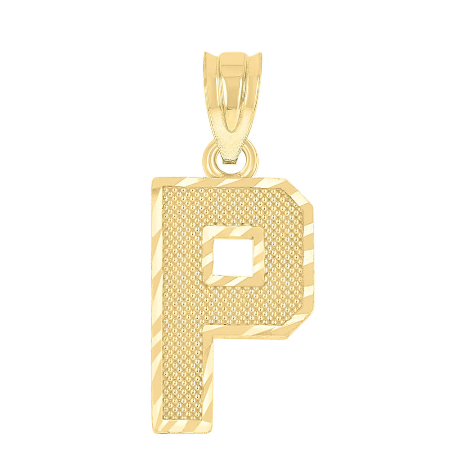 10kt Yellow Gold Unisex Textured Initial Letter P Charm Pendant
