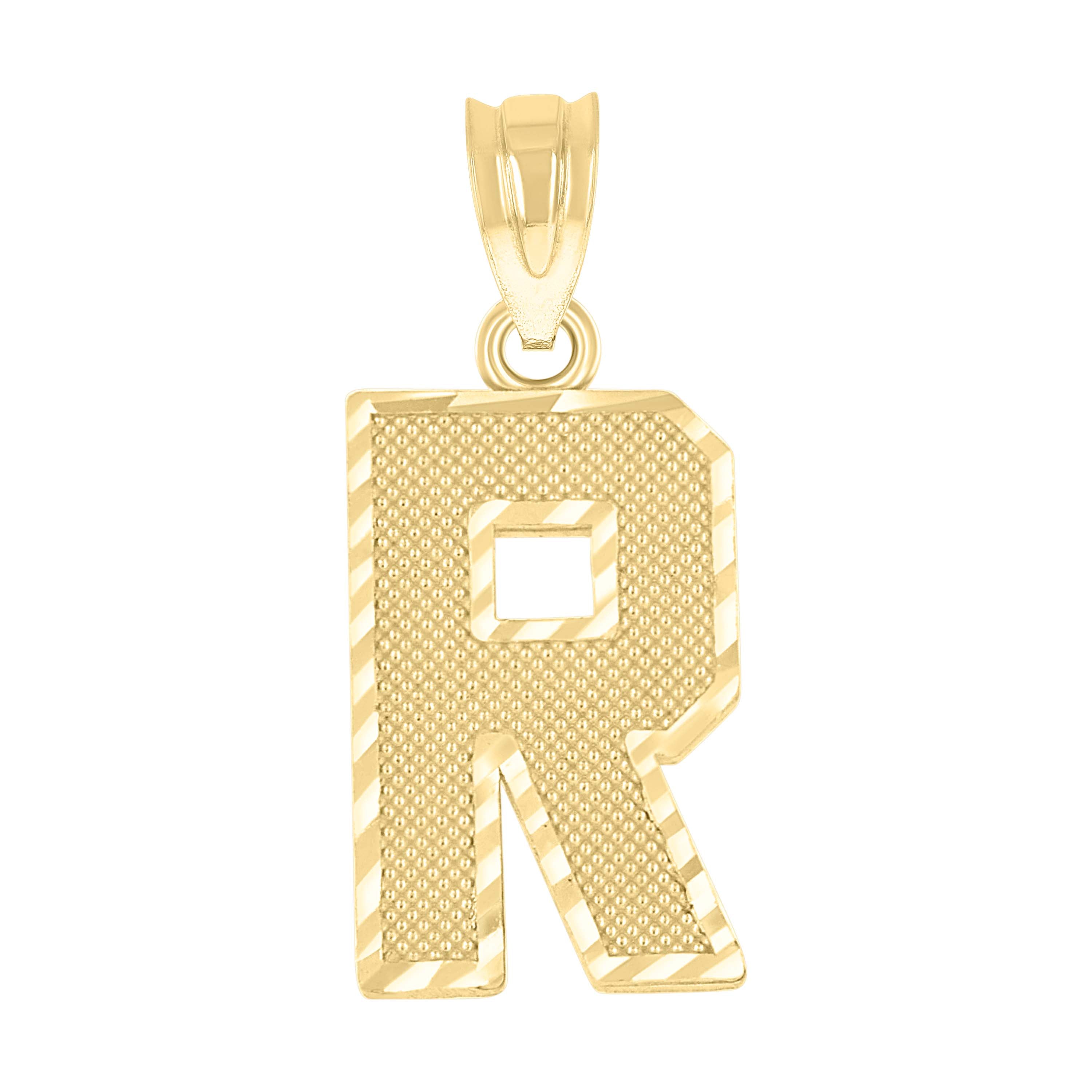 10kt Yellow Gold Unisex Textured Initial Letter R Charm Pendant