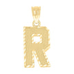 10kt Yellow Gold Unisex Textured Initial Letter R Charm Pendant