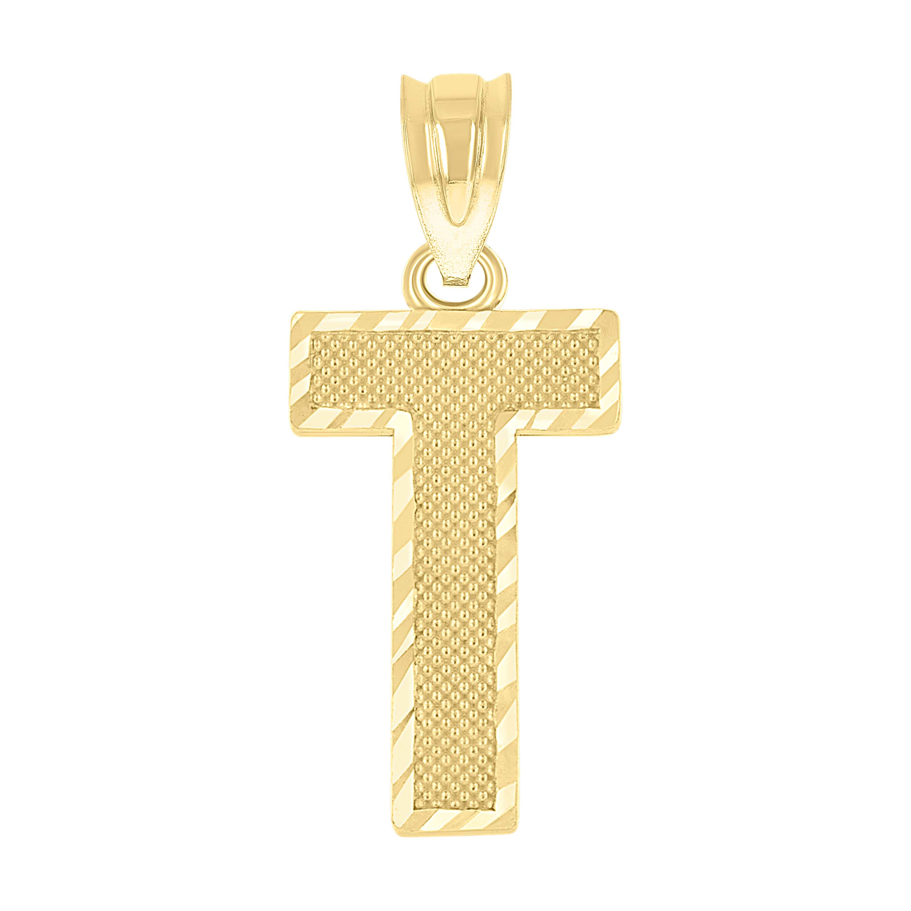 10kt Yellow Gold Unisex Textured Initial Letter T Charm Pendant
