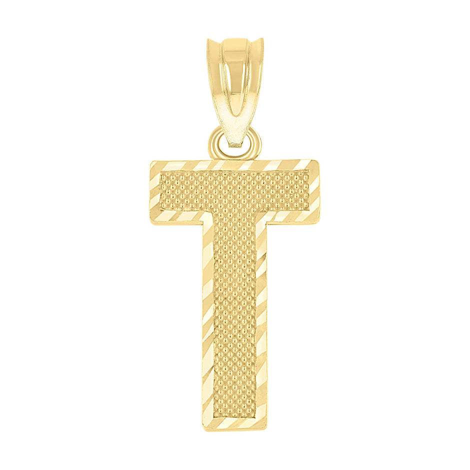 10kt Yellow Gold Unisex Textured Initial Letter T Charm Pendant