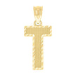 10kt Yellow Gold Unisex Textured Initial Letter T Charm Pendant