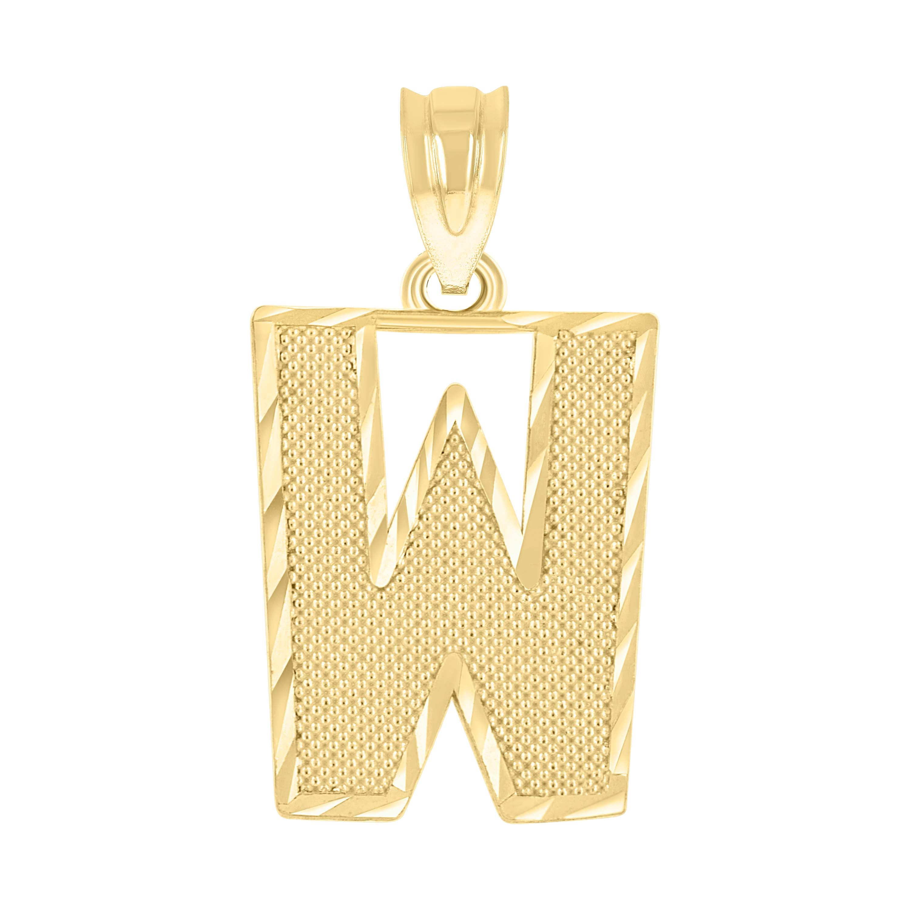 10kt Yellow Gold Unisex Textured Initial Letter W Charm Pendant