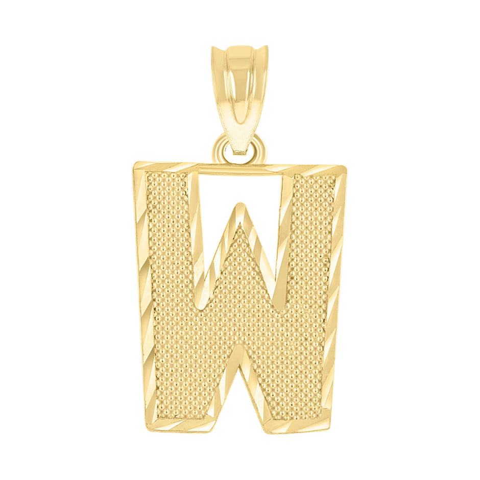 10kt Yellow Gold Unisex Textured Initial Letter W Charm Pendant