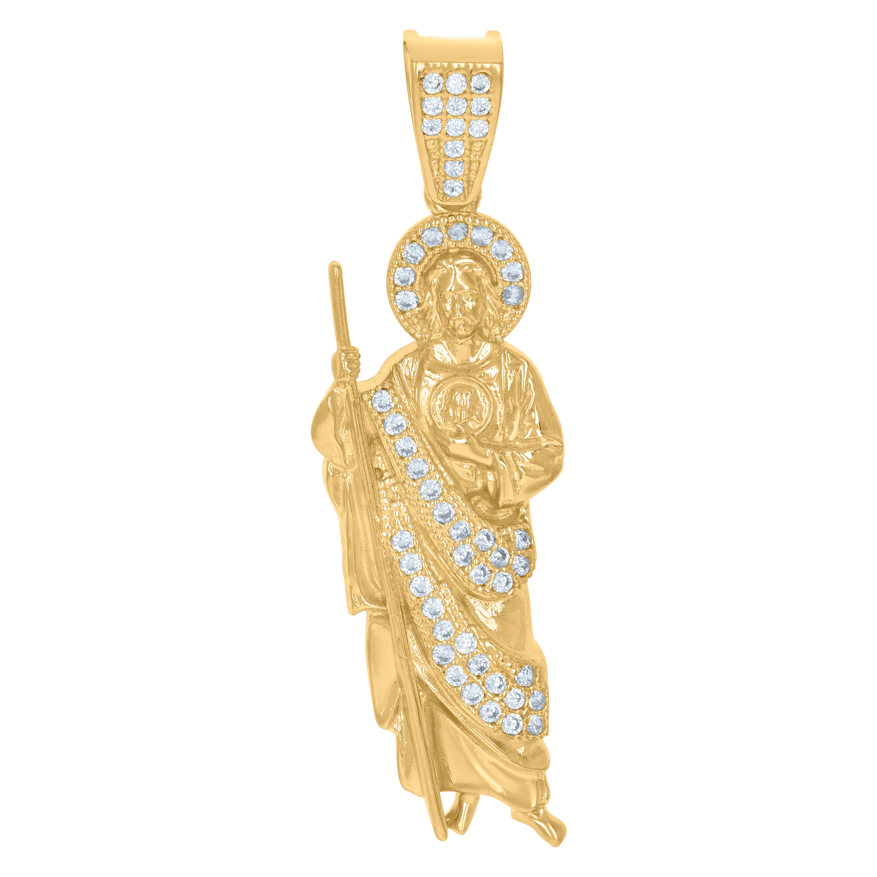10kt Yellow Gold Mens Cubic-Zirconia St. Jude Religious Charm Pendant