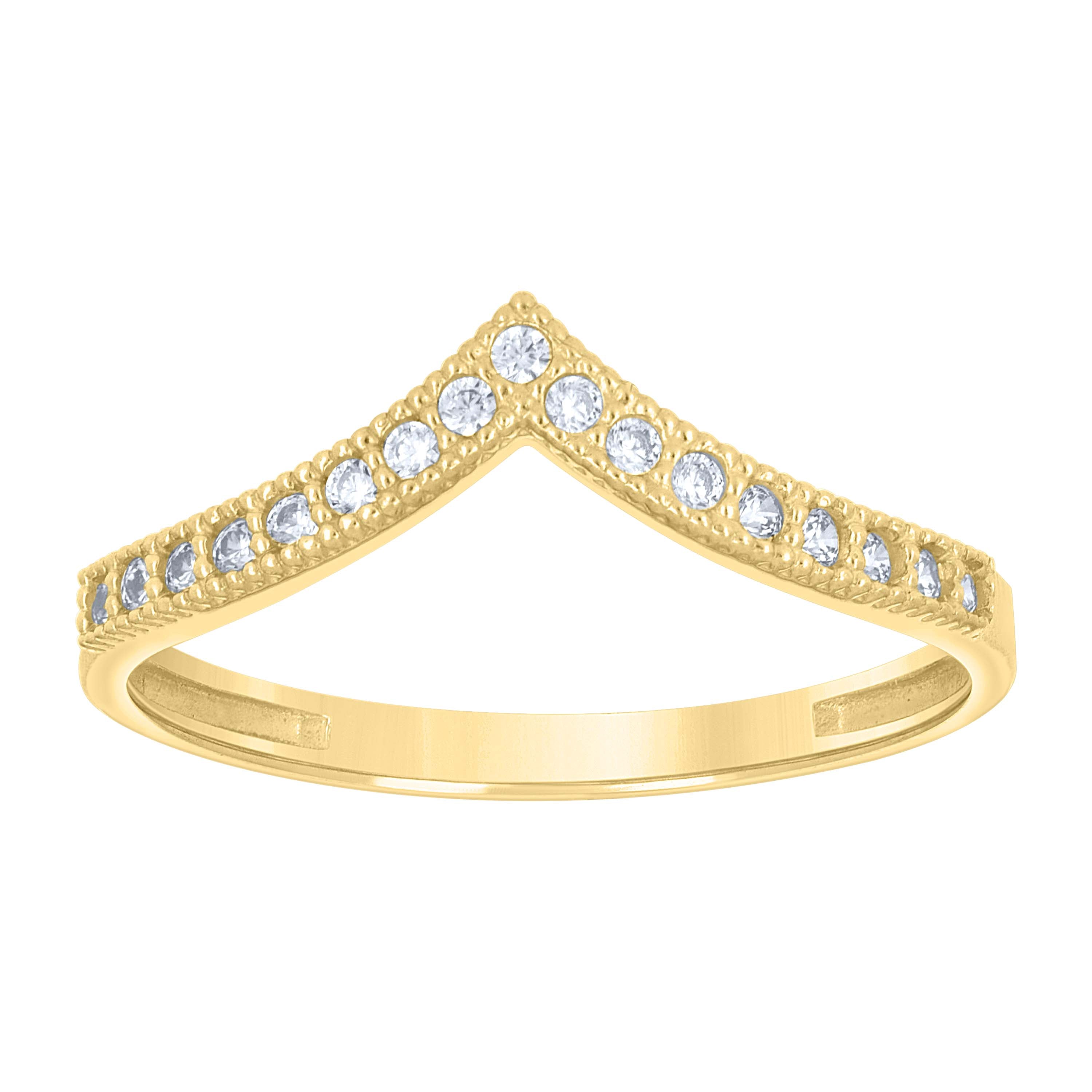 10kt Yellow Gold Womens Cubic-Zirconia V Shaped Fashion Ring