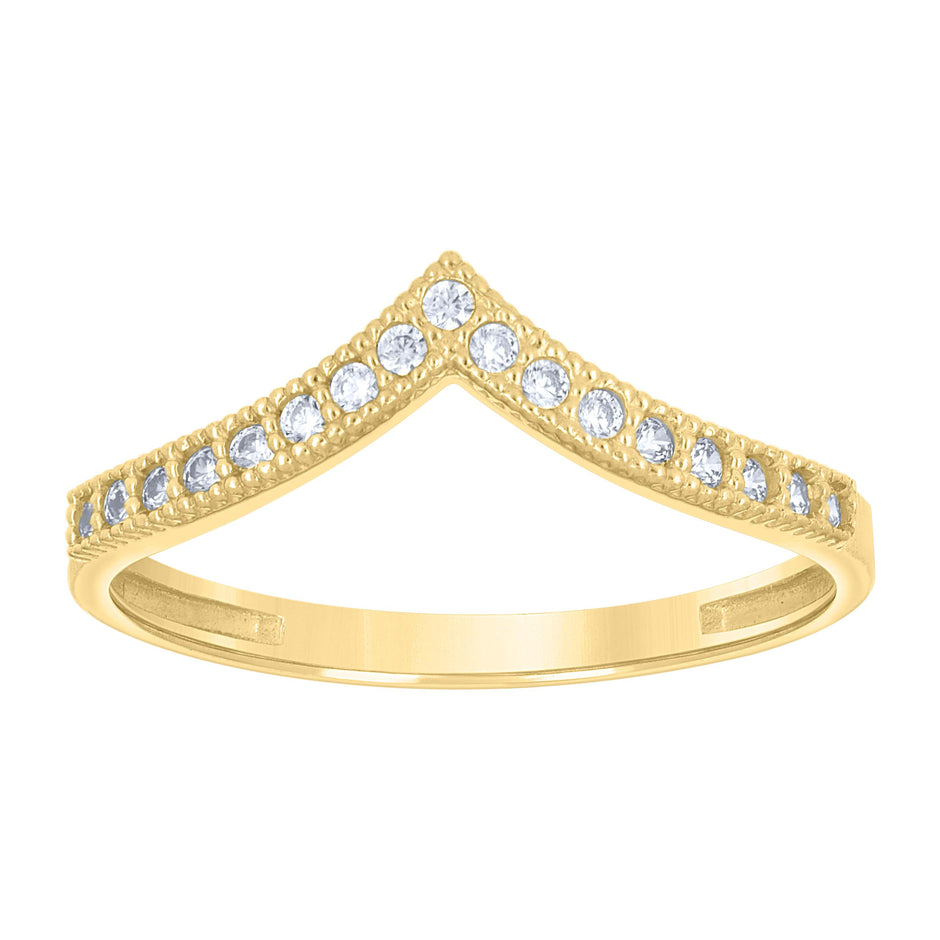 10kt Yellow Gold Womens Cubic-Zirconia V Shaped Fashion Ring
