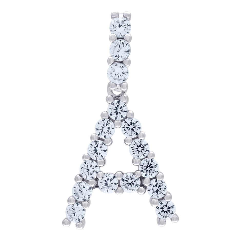 925 Sterling Silver Unisex CZ Initial Alphabet A Charm Pendant