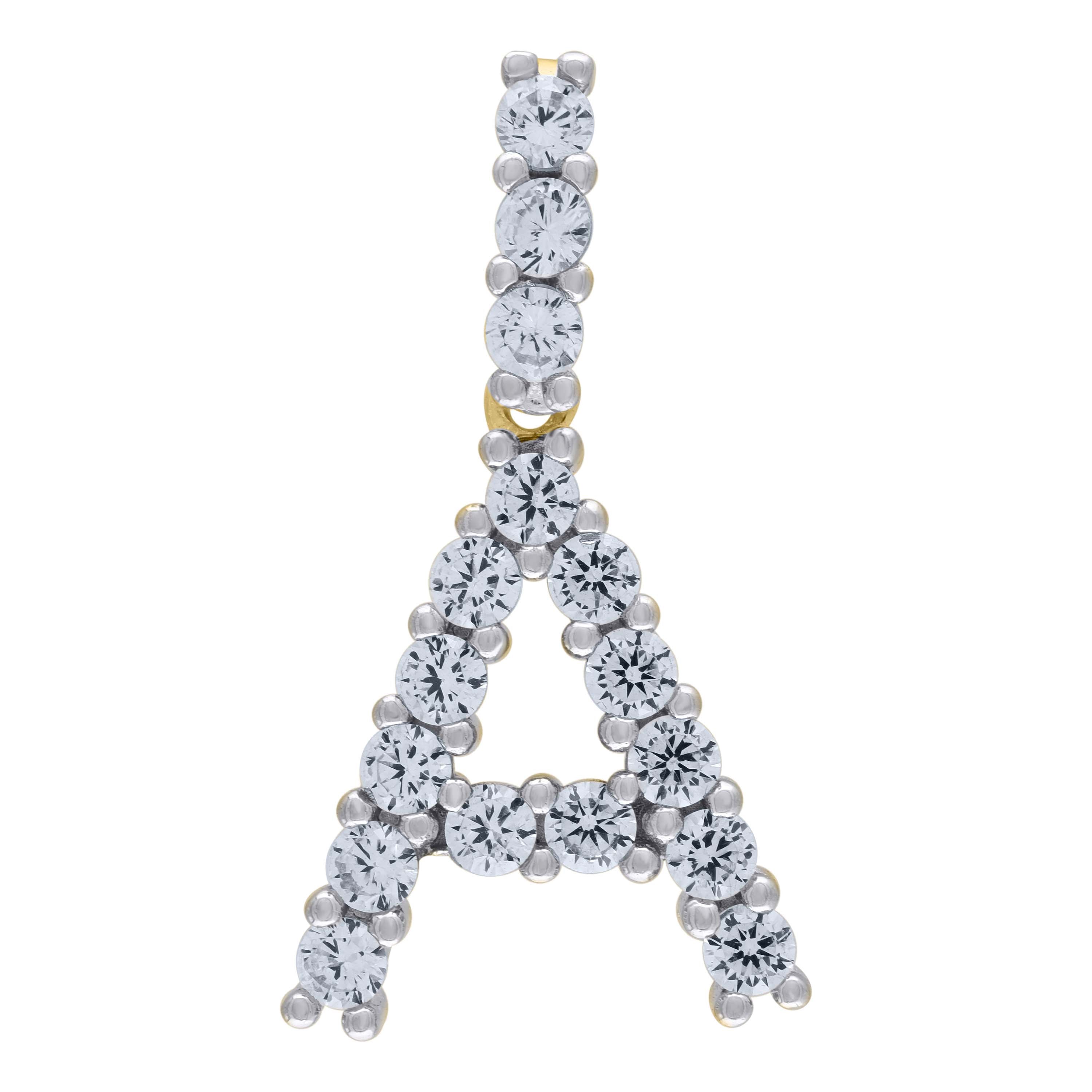 925 Sterling Silver Yellow-Tone Unisex CZ Initial Alphabet A Charm Pendant