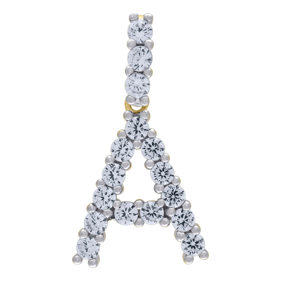 925 Sterling Silver Yellow-Tone Unisex CZ Initial Alphabet A Charm Pendant
