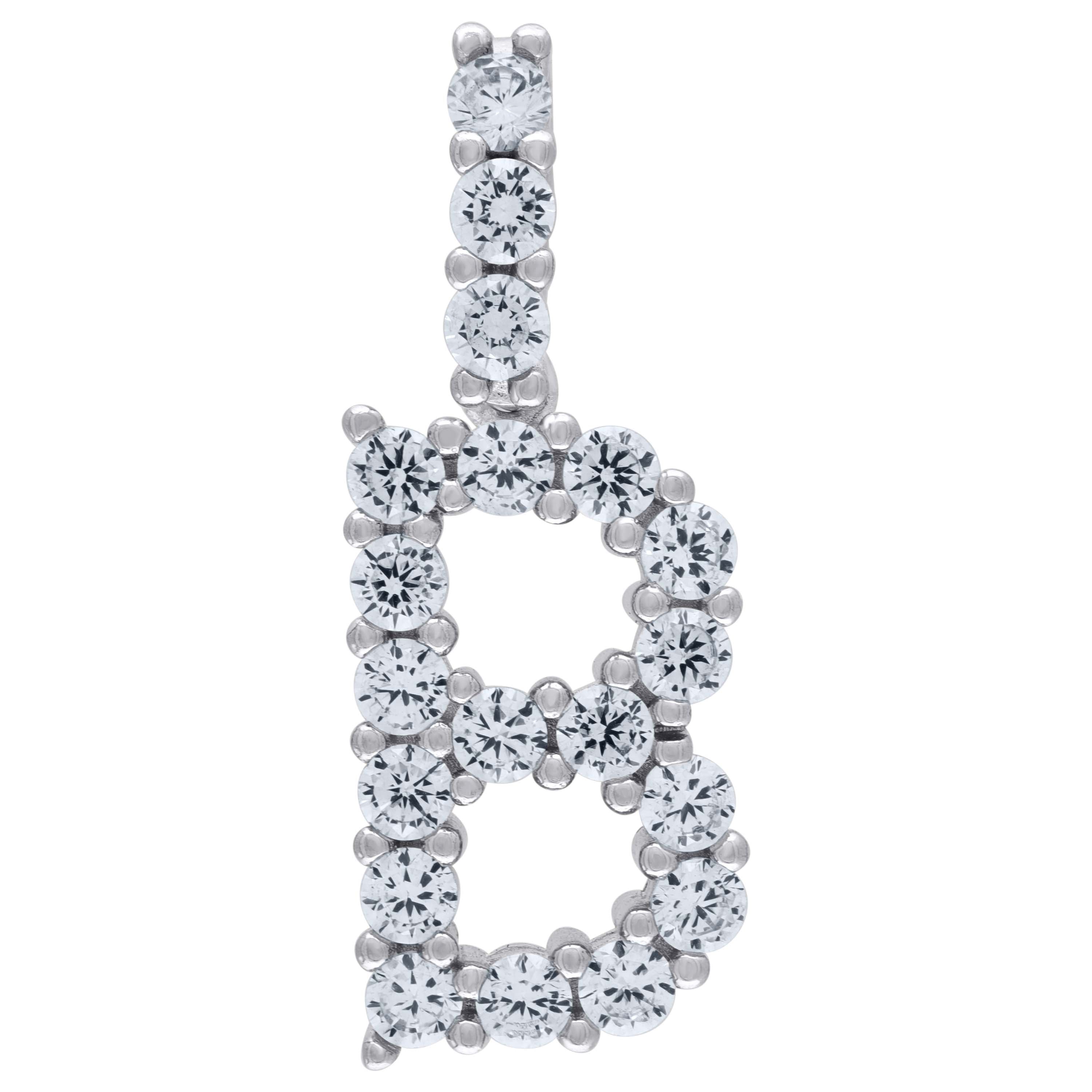 925 Sterling Silver Unisex Cz Initial Alphabet B Charm Pendant