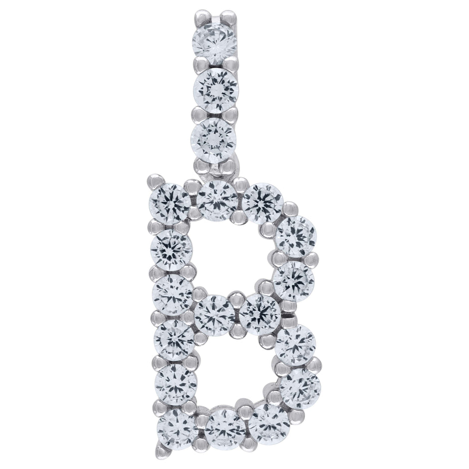 925 Sterling Silver Unisex Cz Initial Alphabet B Charm Pendant