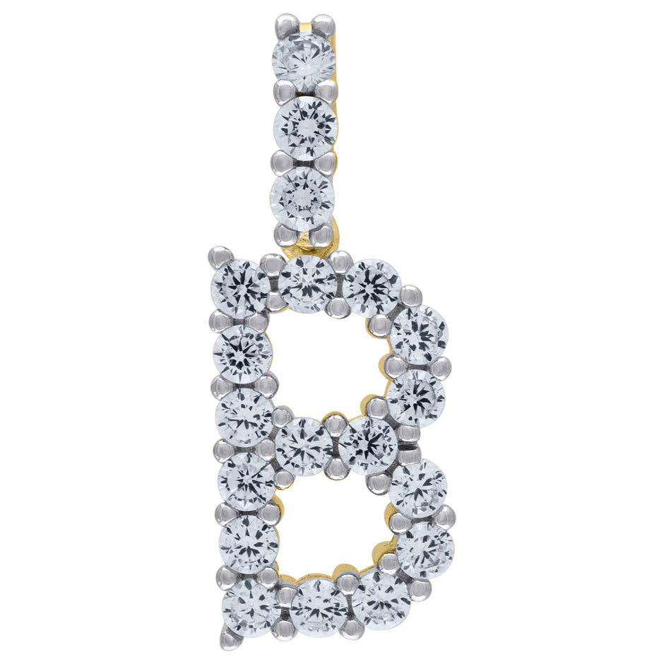 925 Sterling Silver Yellow-Tone Unisex Cz Initial Alphabet B Charm Pendant