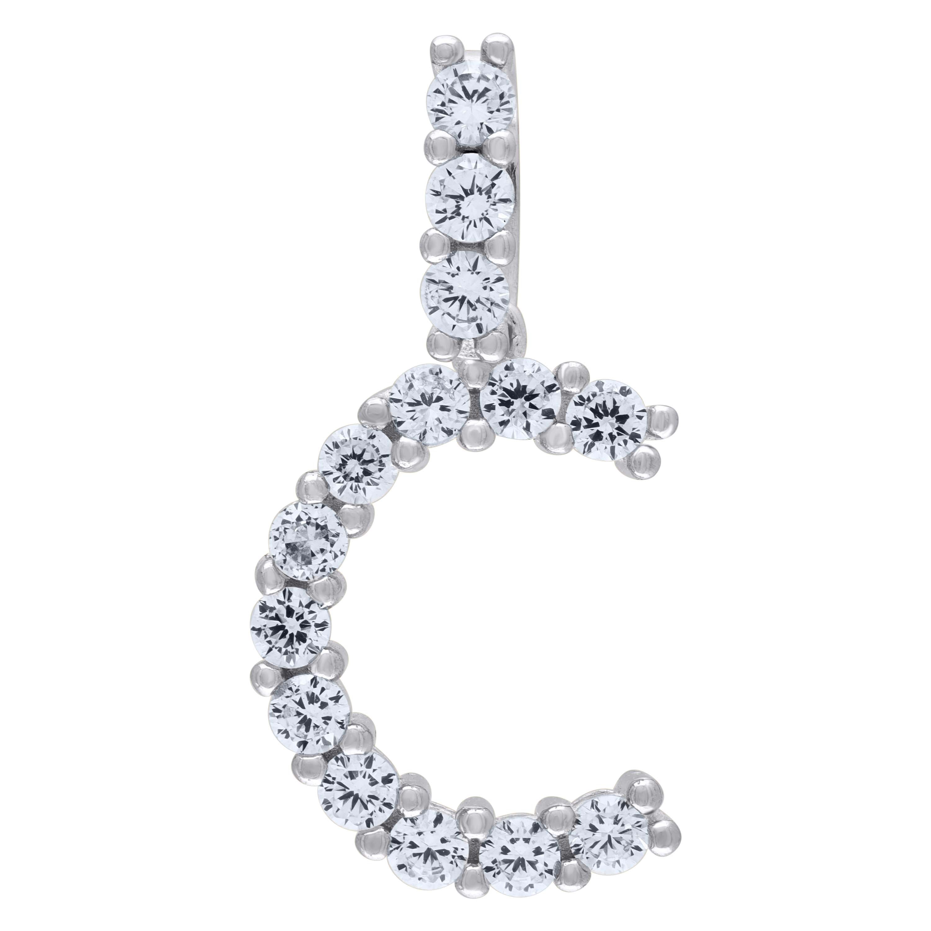 925 Sterling Silver Unisex Cz Initial Alphabet C Charm Pendant