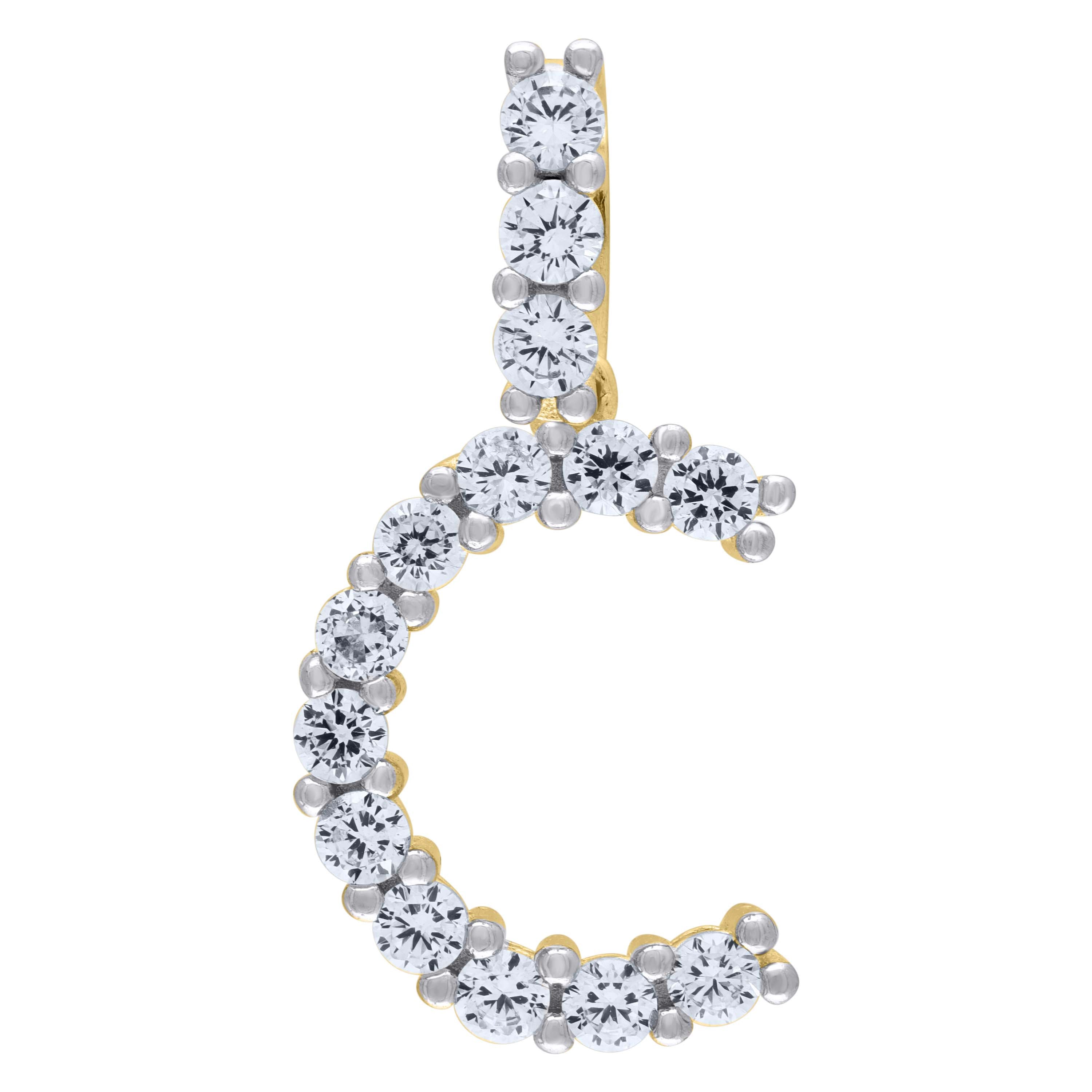 925 Sterling Silver Yellow-Tone Unisex Cz Initial Alphabet C Charm Pendant