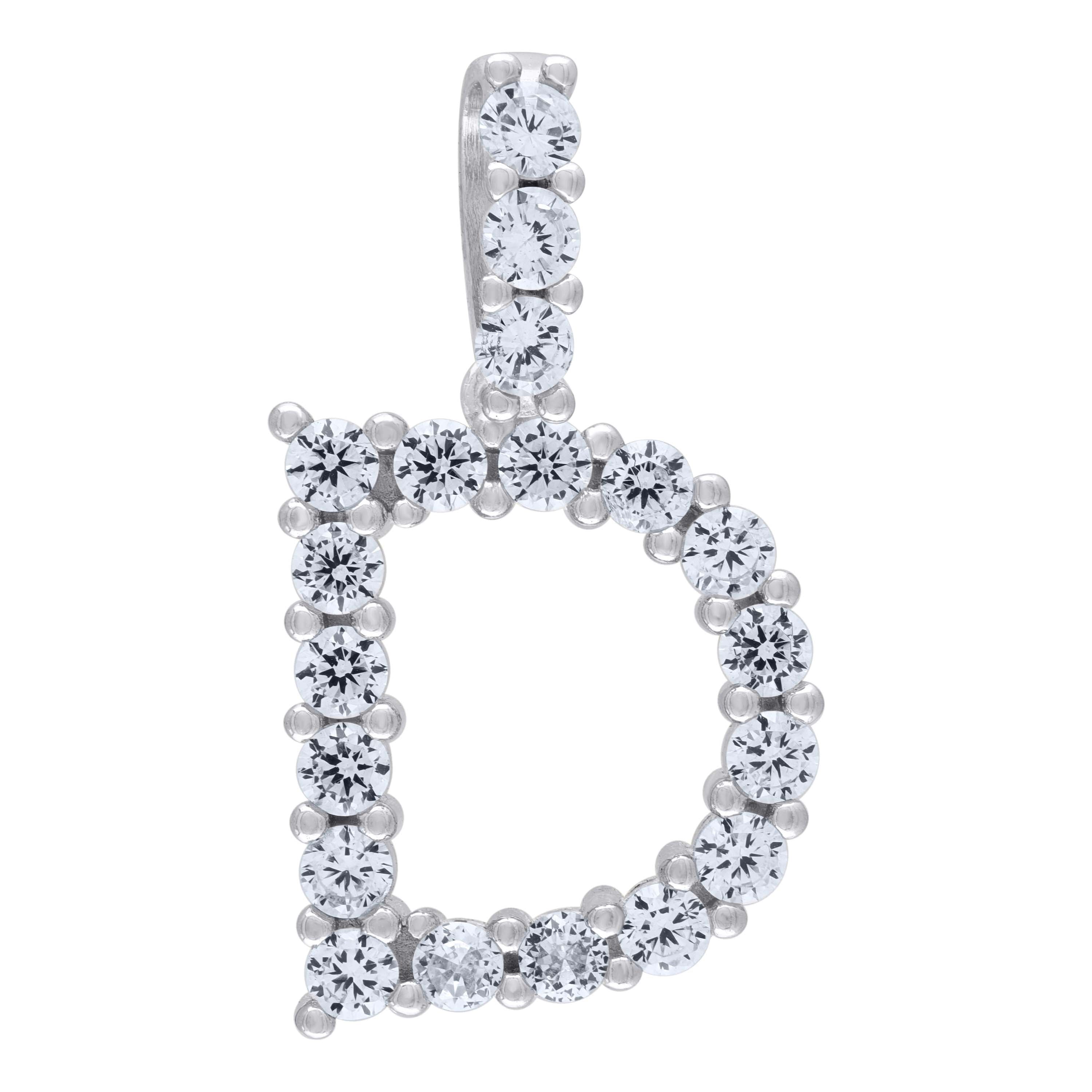 925 Sterling Silver Unisex CZ Initial Alphabet D Charm Pendant