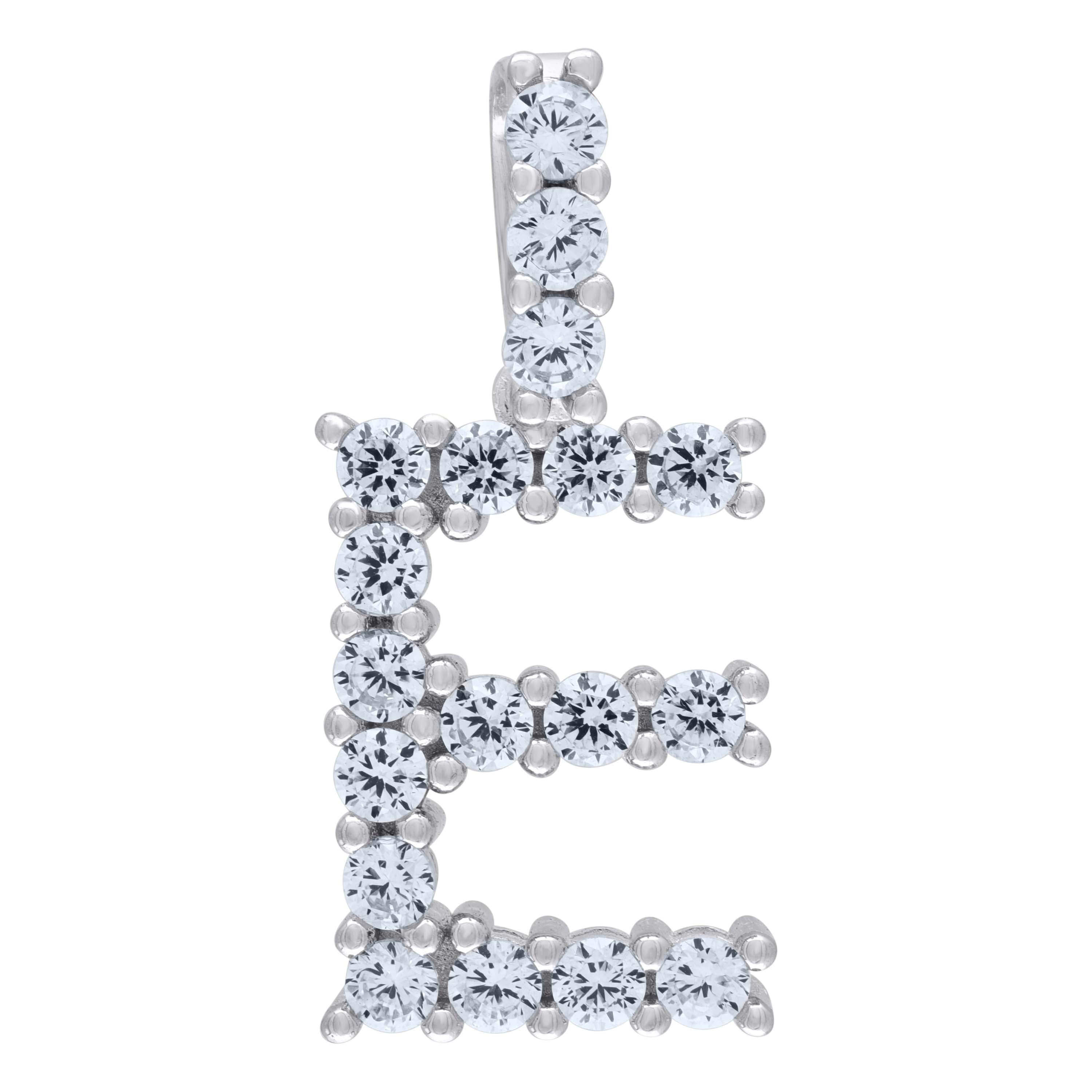 925 Sterling Silver Unisex Cz Initial Alphabet E Charm Pendant