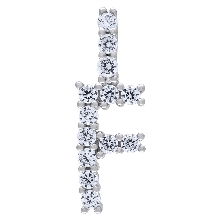 925 Sterling Silver Unisex Cz Initial Alphabet F Charm Pendant