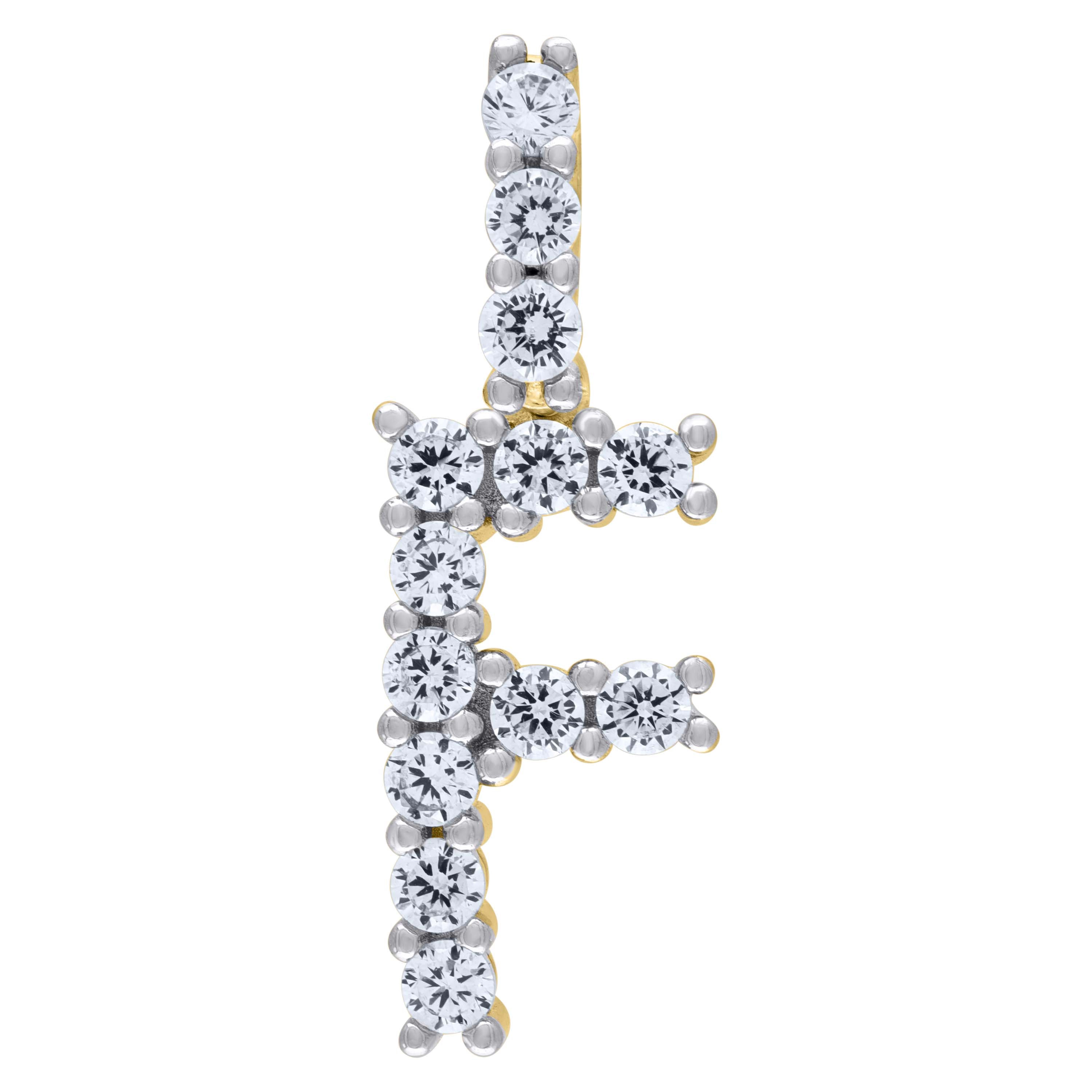 925 Sterling Silver Yellow-Tone Unisex Cz Initial Alphabet F Charm Pendant