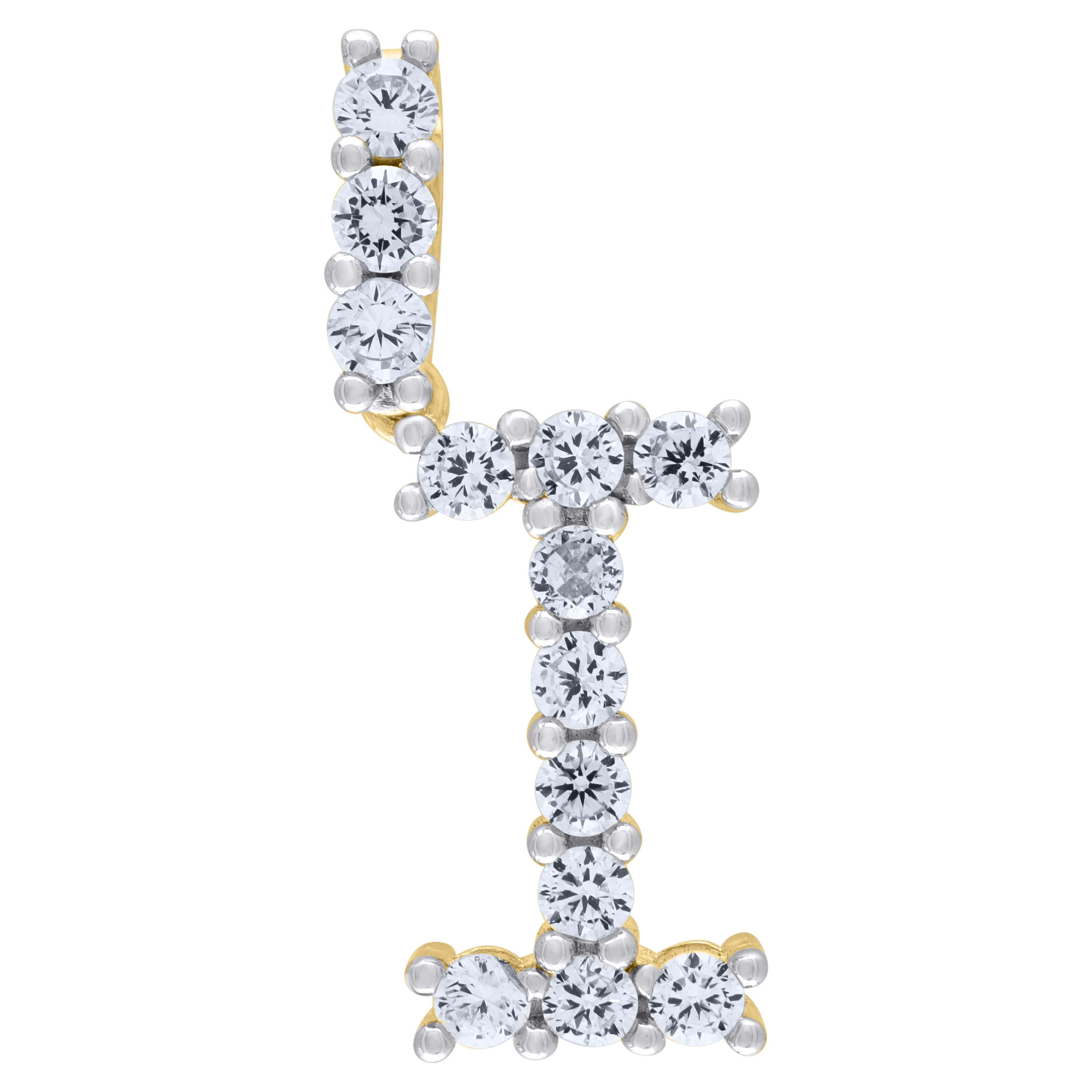 925 Sterling Silver Yellow-Tone Unisex Cz Initial Alphabet I Charm Pendant