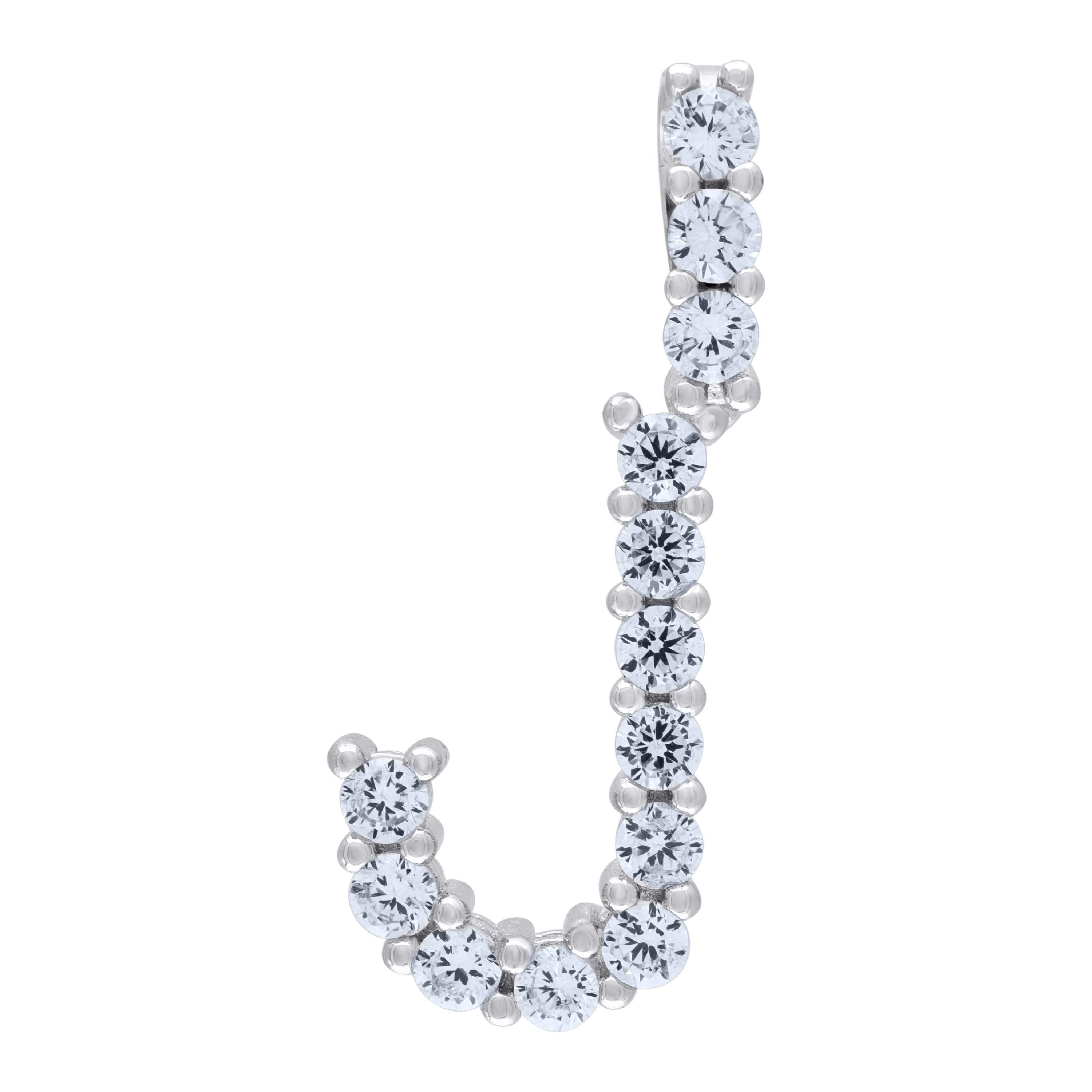 925 Sterling Silver Unisex Cz Initial Alphabet J Charm Pendant