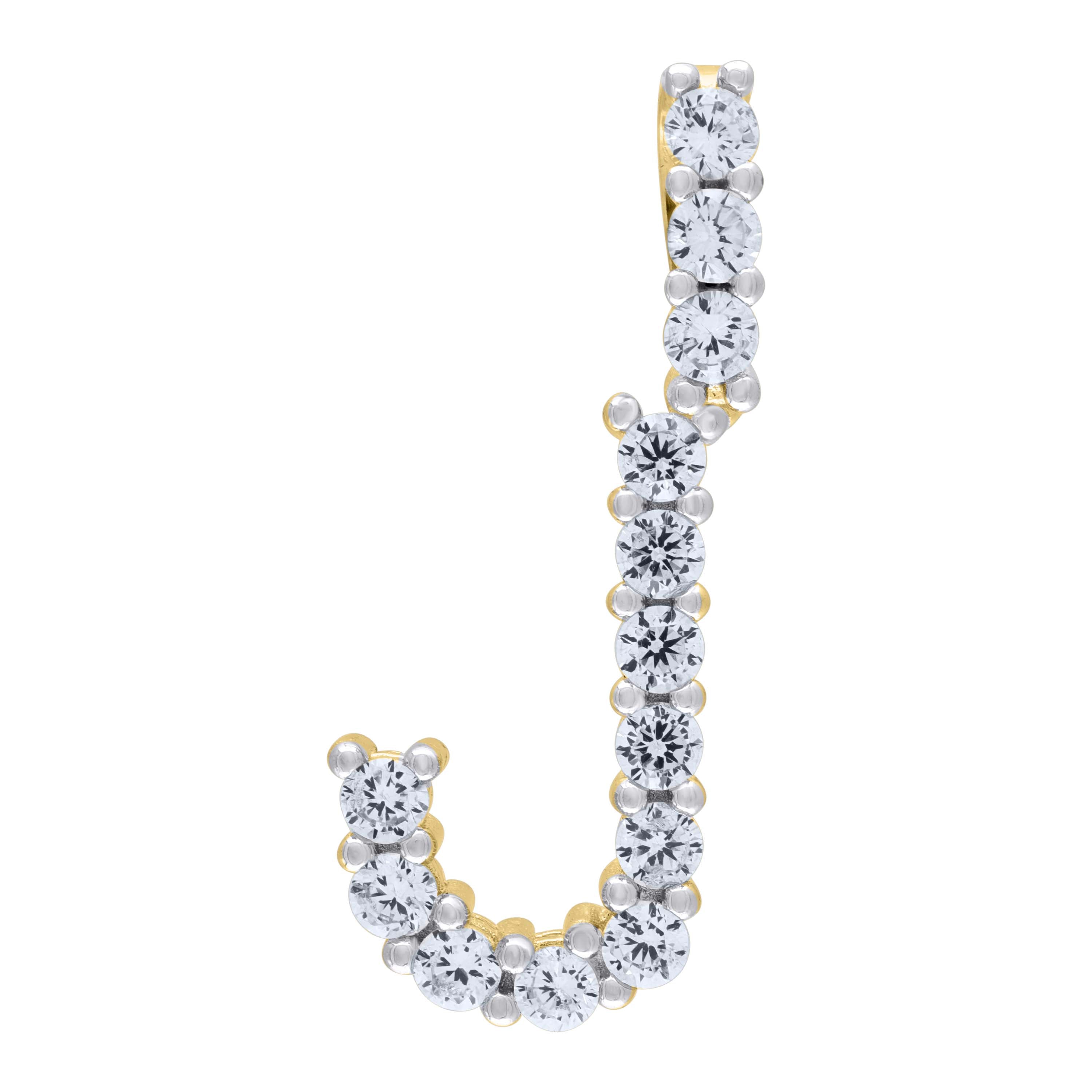 925 Sterling Silver Yellow-Tone Unisex Cz Initial Alphabet J Charm Pendant
