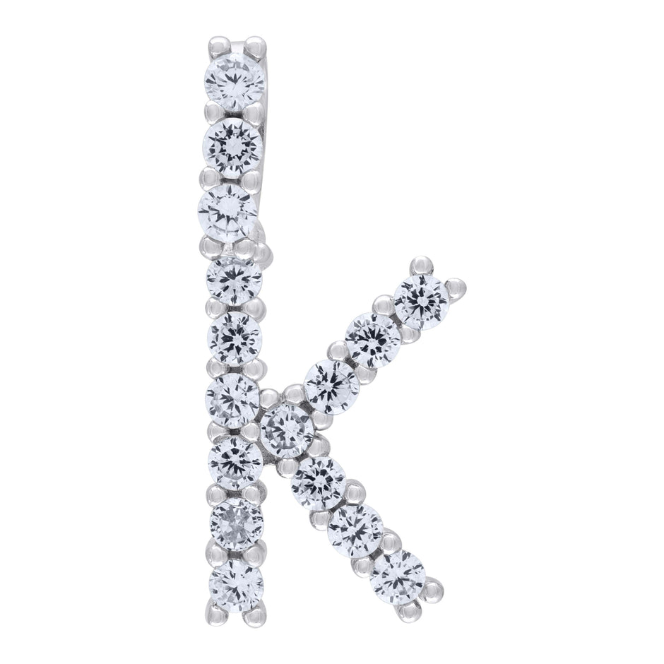 925 Sterling Silver Unisex Cz Initial Alphabet K Charm Pendant