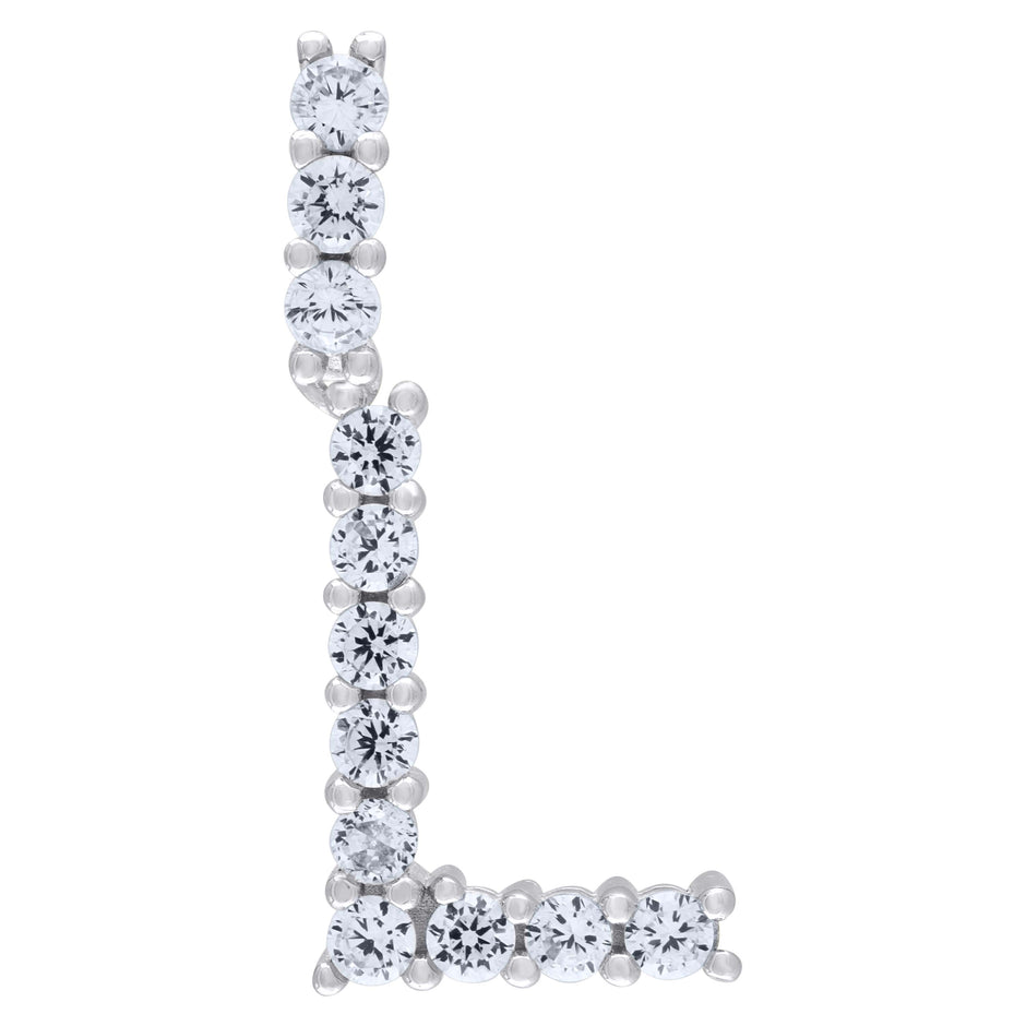 925 Sterling Silver Unisex CZ Initial Alphabet L Charm Pendant