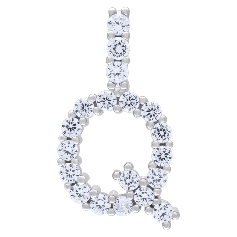 925 Sterling Silver Unisex CZ Initial Alphabet Q Charm Pendant