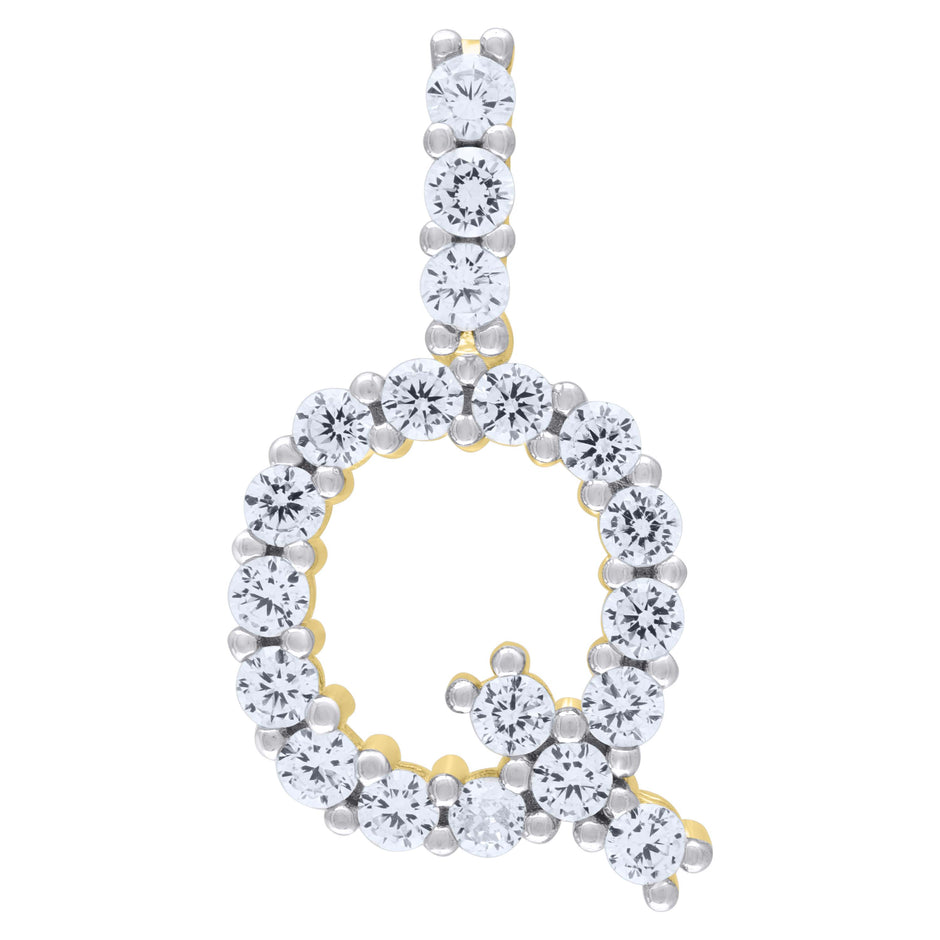 925 Sterling Silver Yellow-Tone Unisex CZ Initial Alphabet Q Charm Pendant