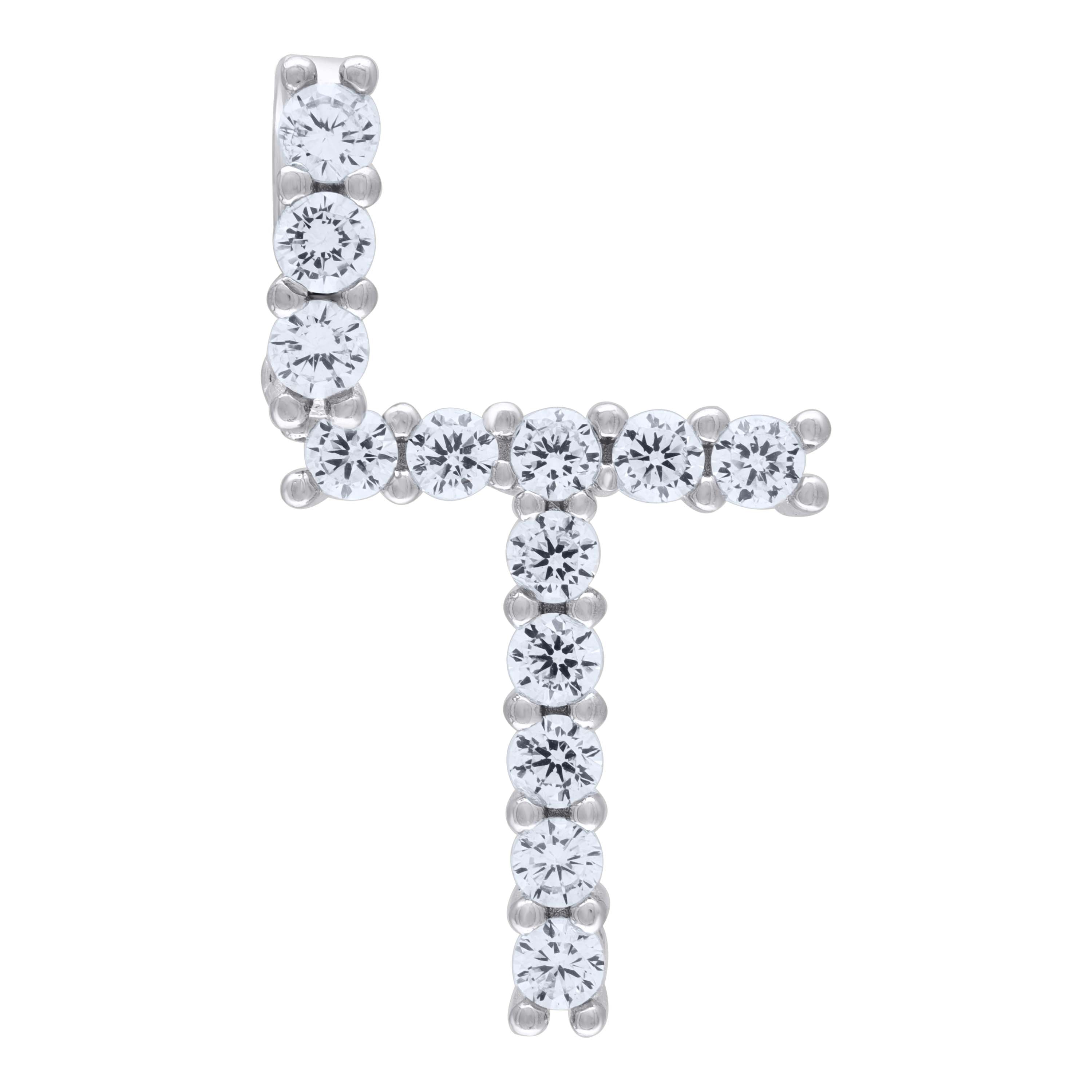 925 Sterling Silver Unisex Cz Initial Alphabet T Charm Pendant