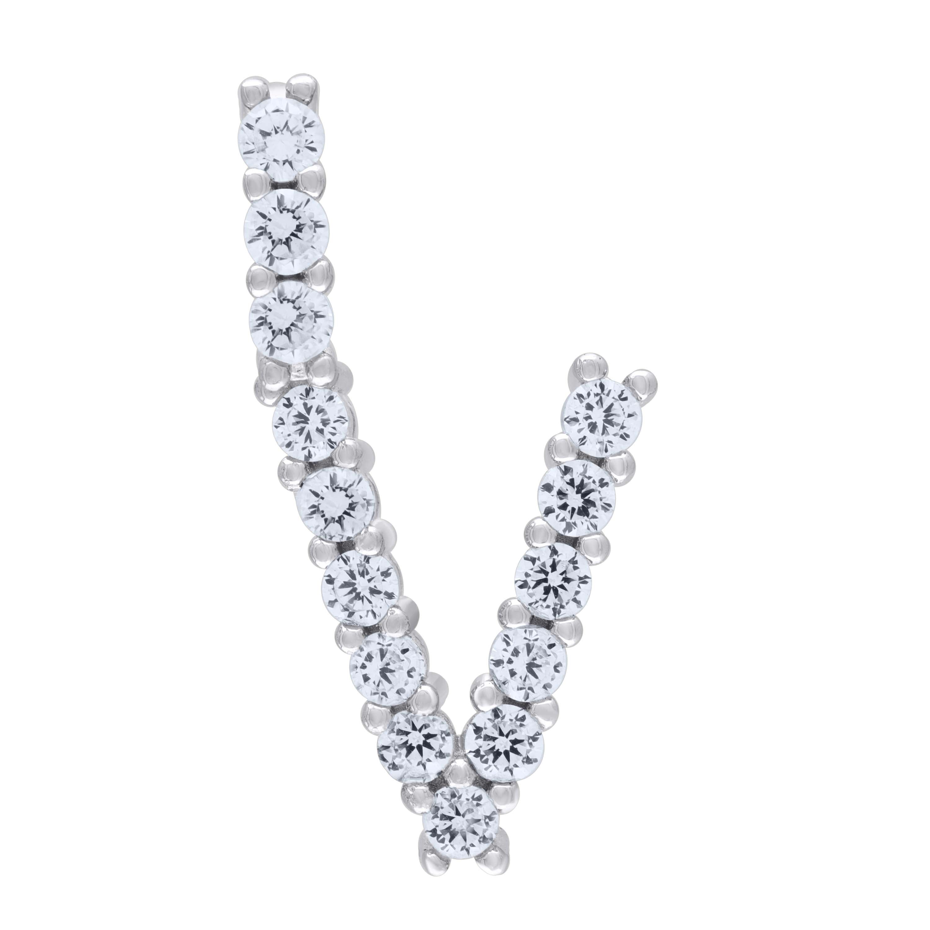 925 Sterling Silver Unisex CZ Initial Alphabet V Charm Pendant