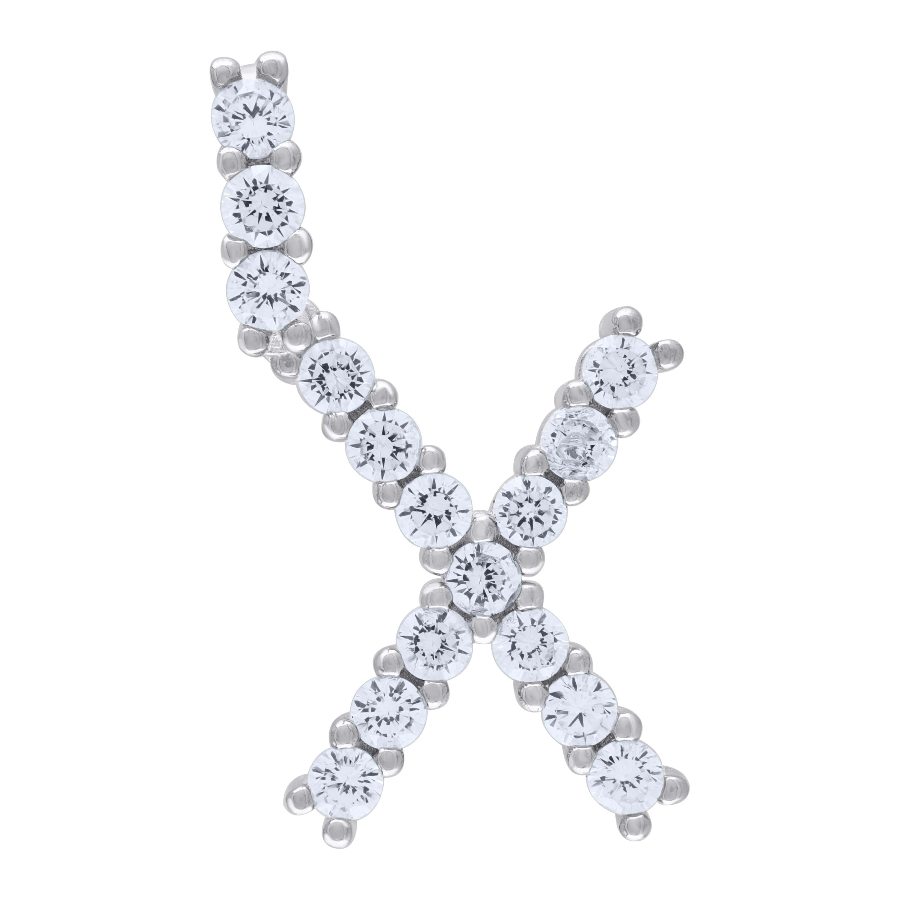 925 Sterling Silver Unisex Cz Initial Alphabet X Charm Pendant