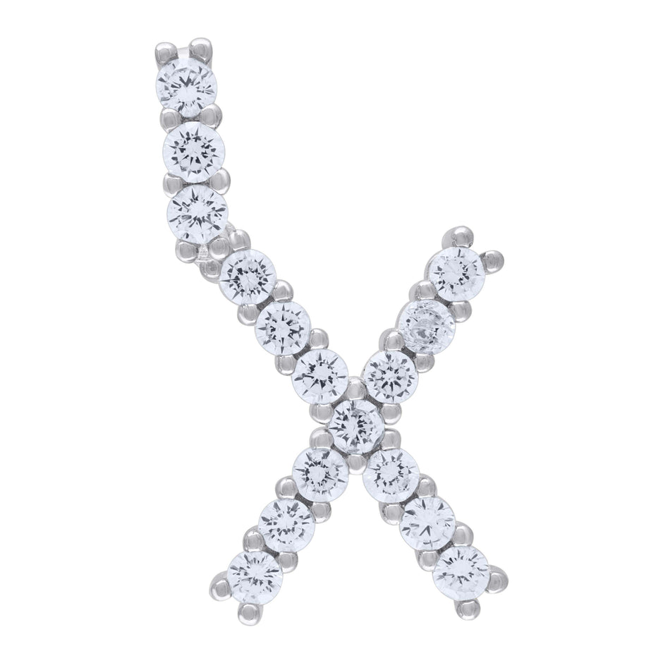 925 Sterling Silver Unisex Cz Initial Alphabet X Charm Pendant