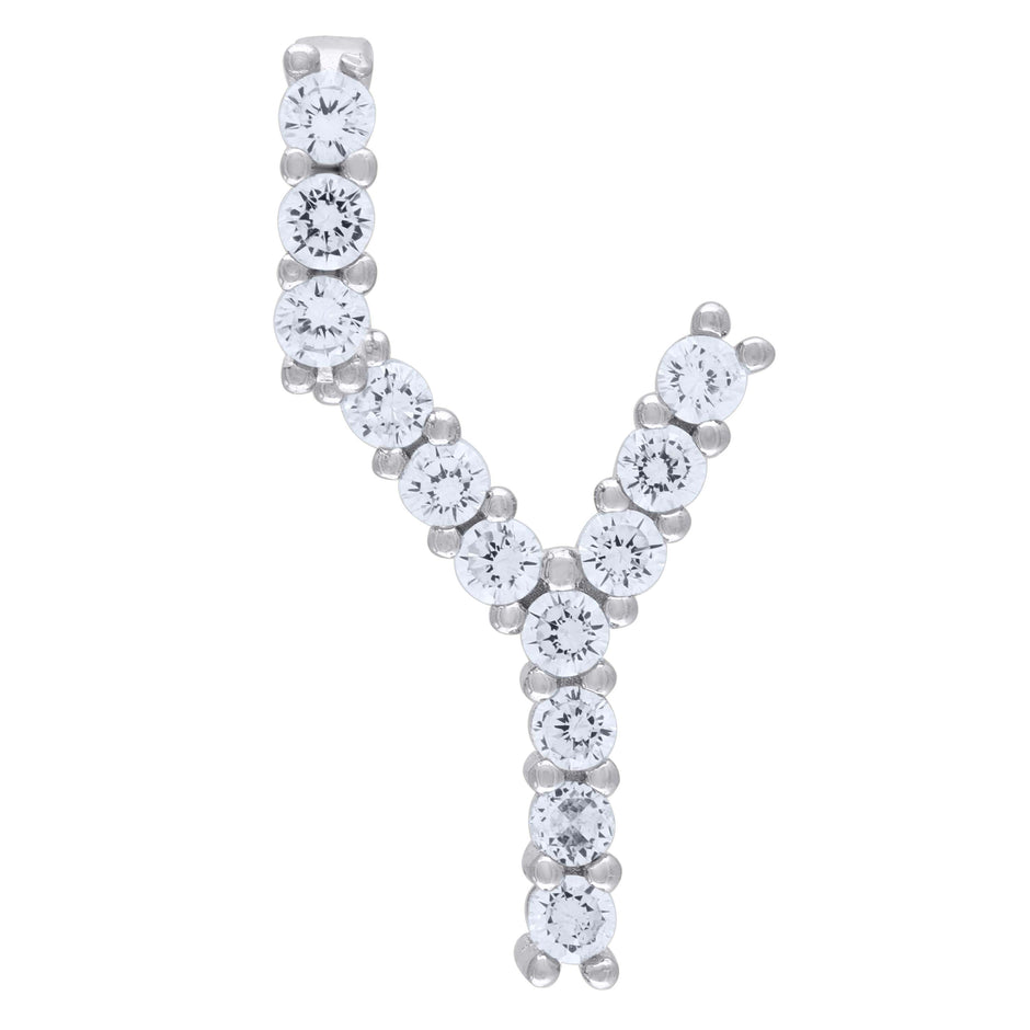 925 Sterling Silver Unisex Cz Initial Alphabet Y Charm Pendant
