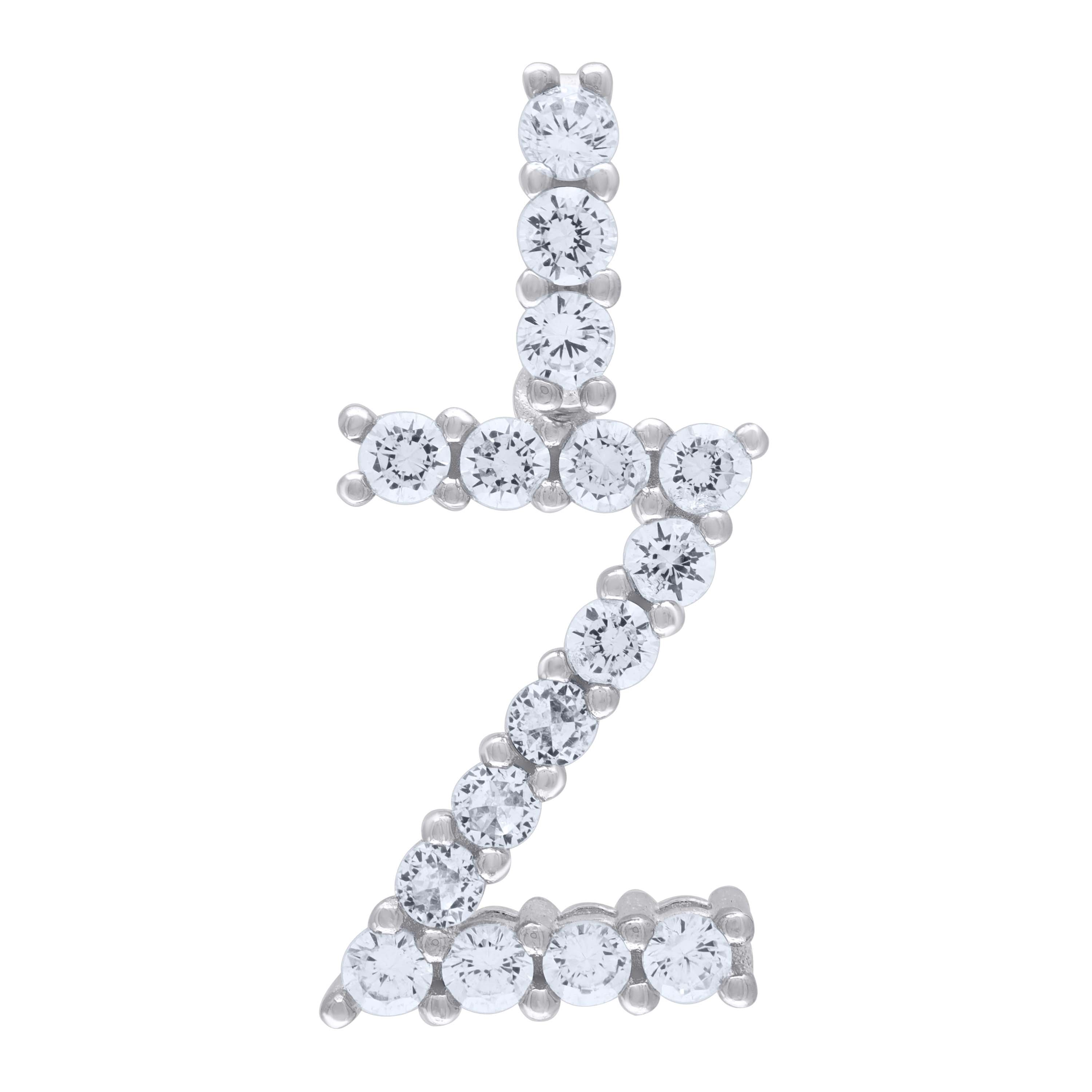 925 Sterling Silver Unisex Cz Initial Alphabet Z Charm Pendant