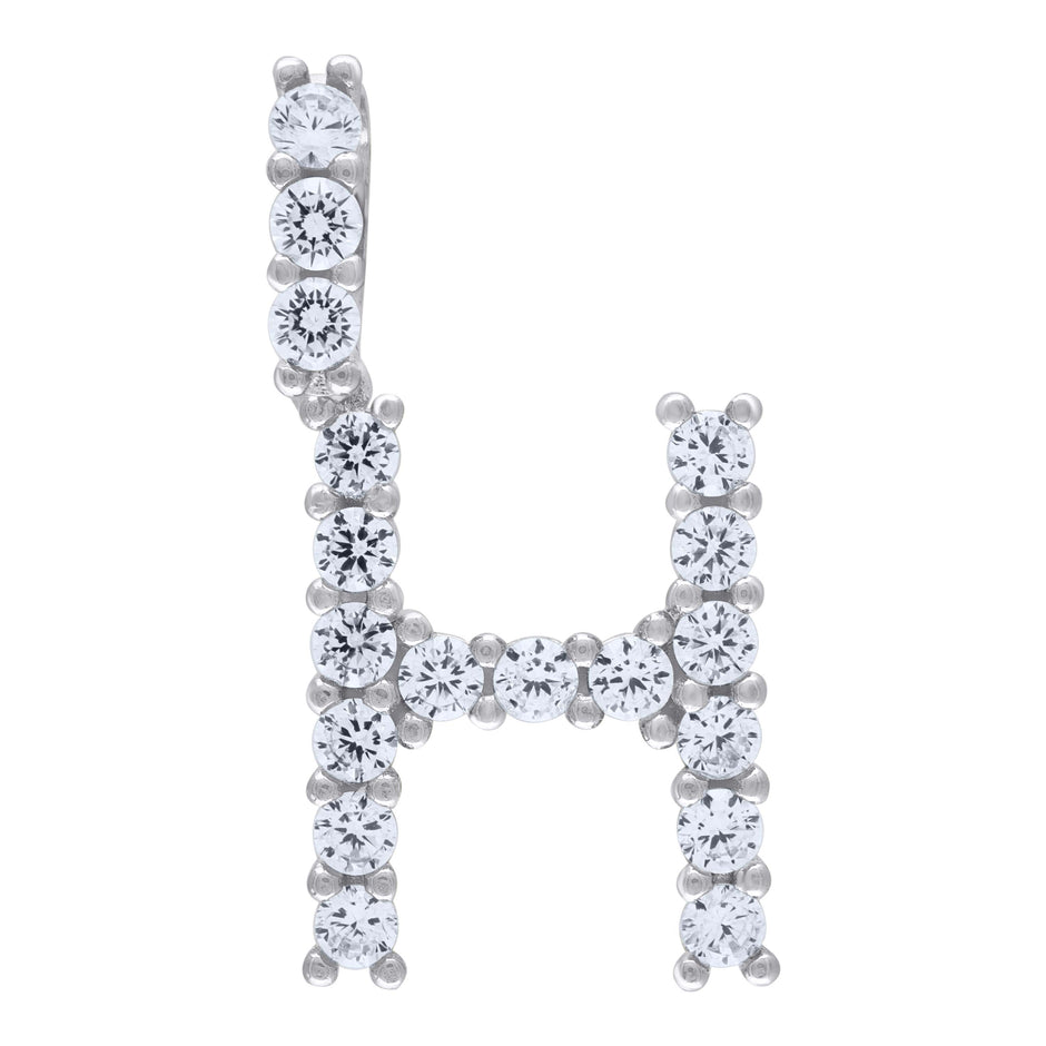 925 Sterling Silver Unisex Cz Initial Alphabet H Charm Pendant