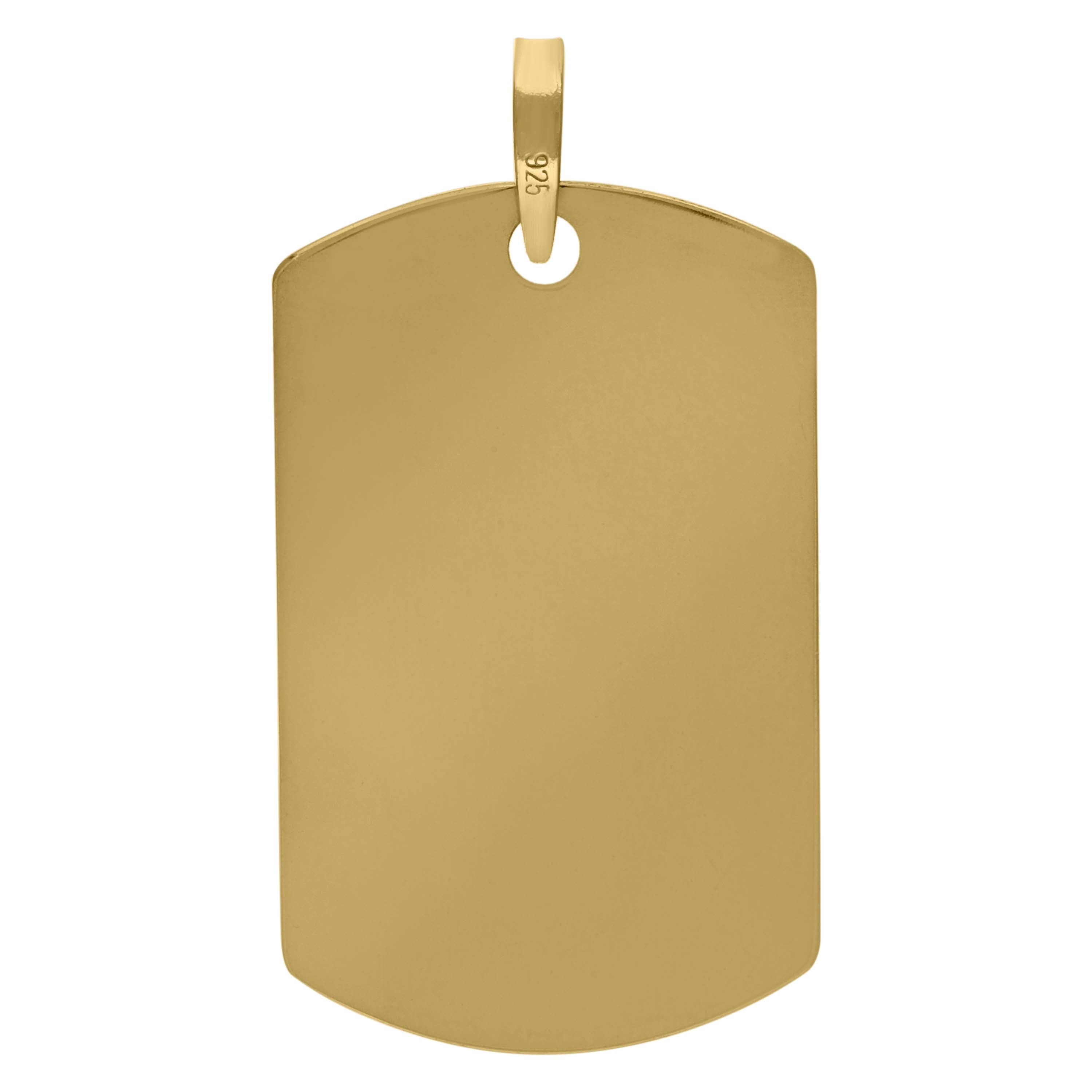 925 Sterling Silver Yellow-Tone Mens Dog Tag Engraveable Charm Pendant