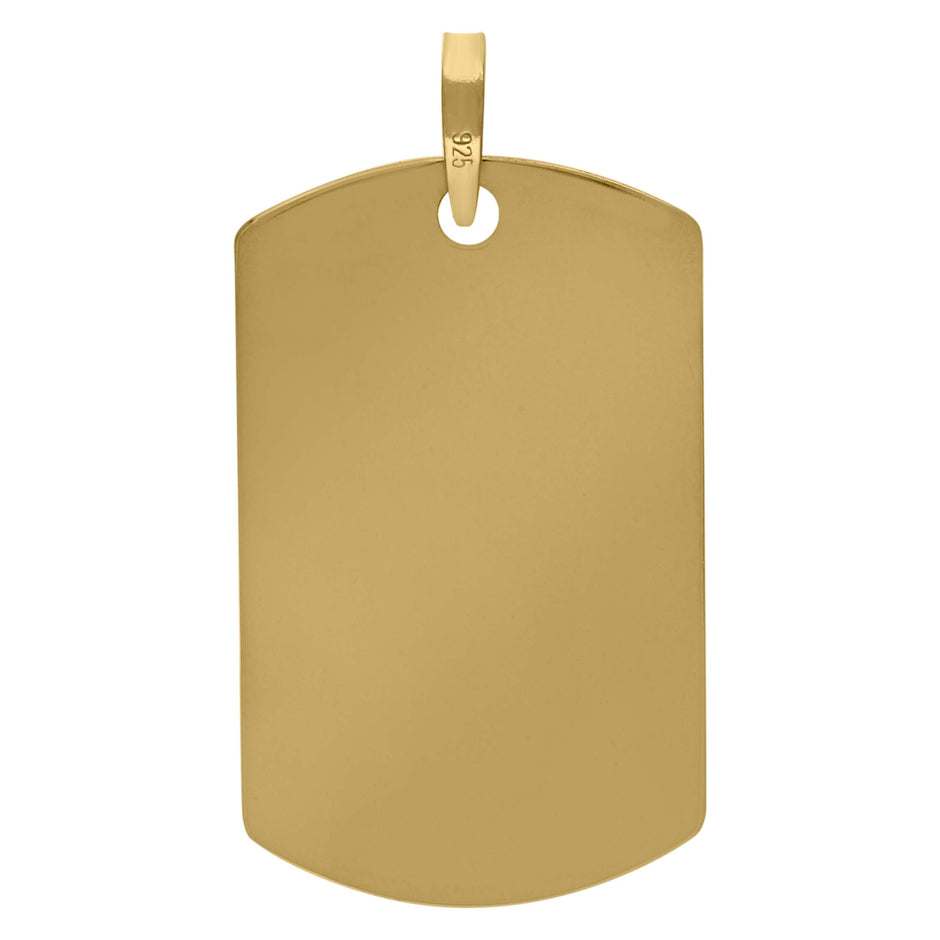 925 Sterling Silver Yellow-Tone Mens Dog Tag Engraveable Charm Pendant