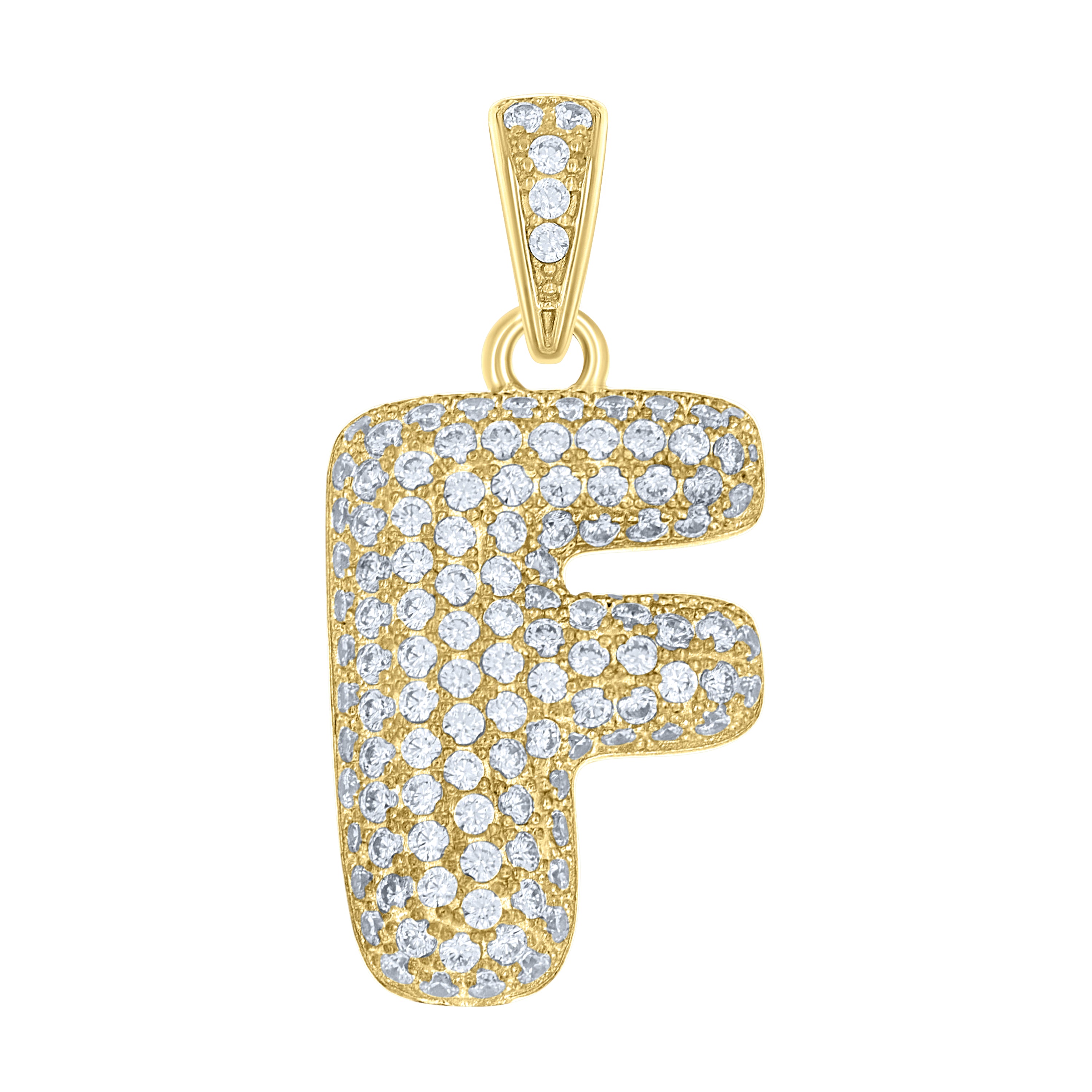 10kt Yellow Gold Unisex Cubic-Zirconia Bubble Initial Letter F Charm Pendant