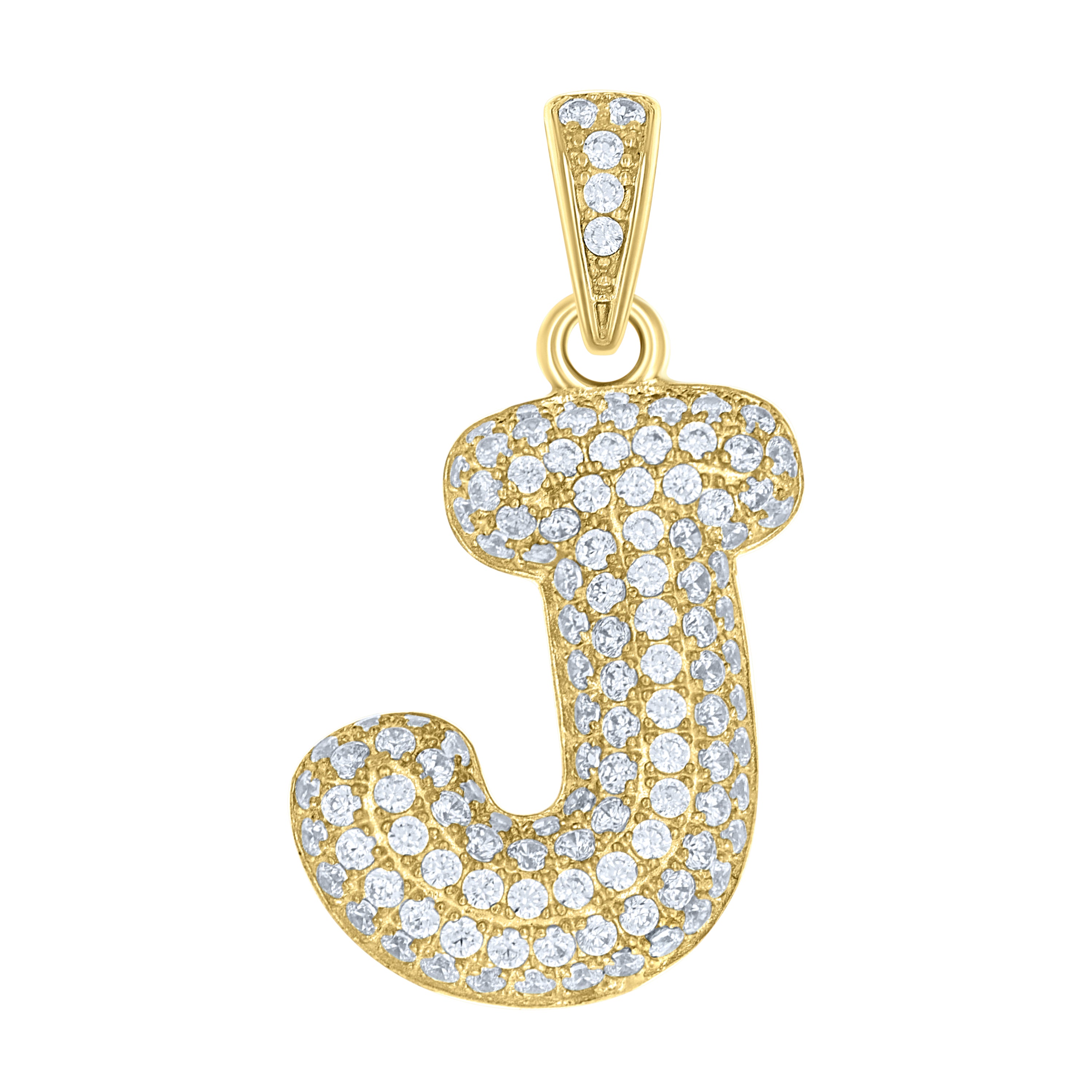 10kt Yellow Gold Unisex Cubic-Zirconia Bubble Initial Letter J Charm Pendant