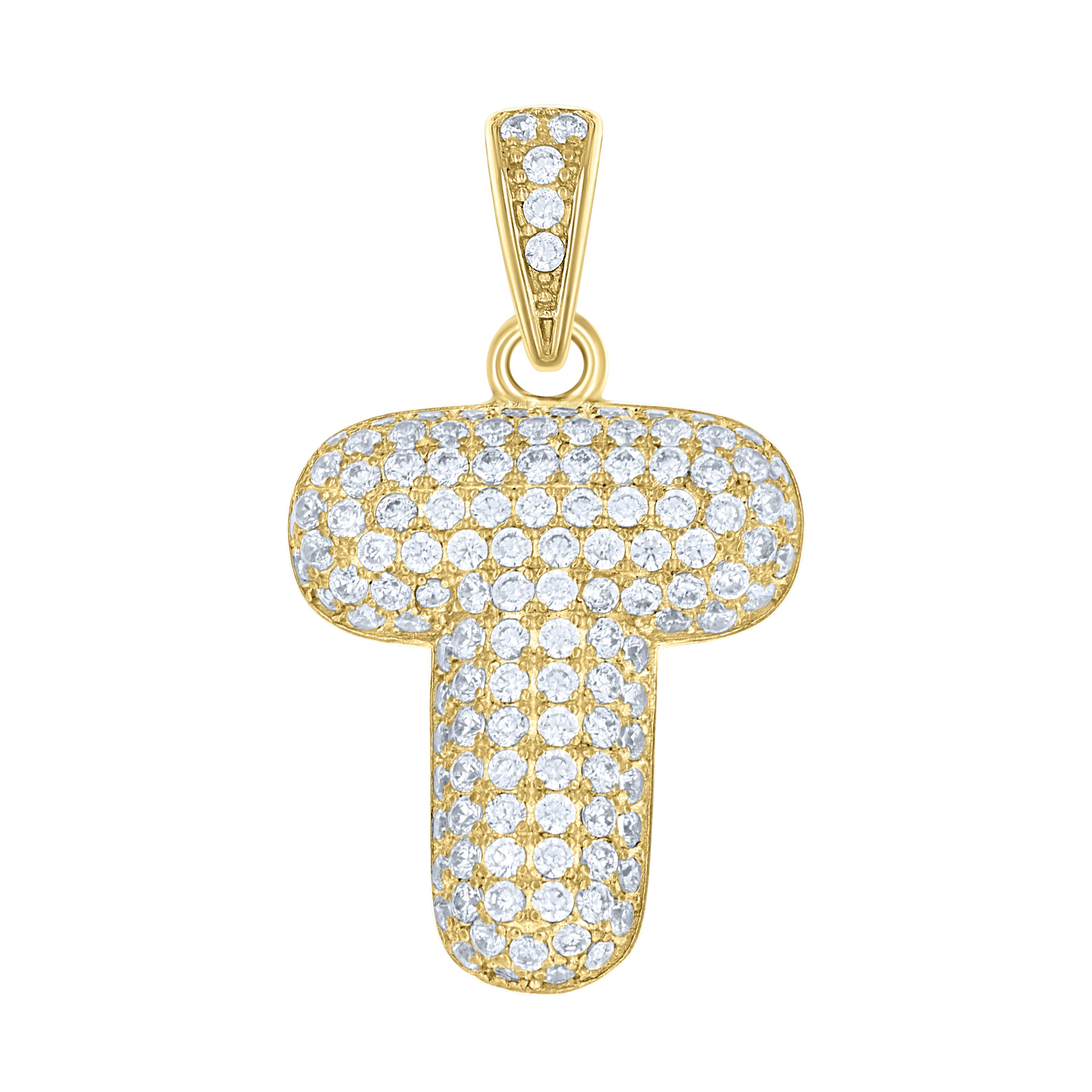 10kt Yellow Gold Unisex Cubic-Zirconia Bubble Initial Letter T Charm Pendant
