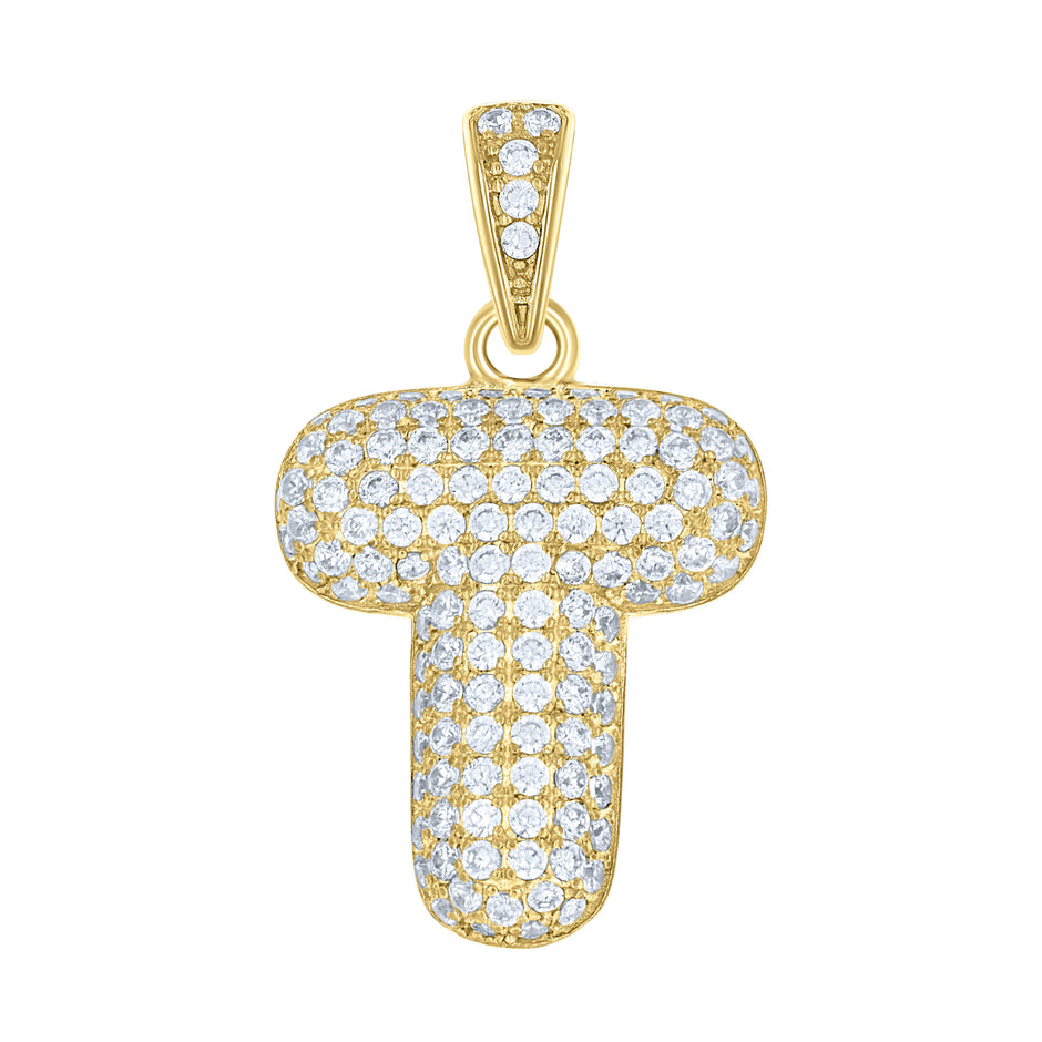 10kt Yellow Gold Unisex Cubic-Zirconia Bubble Initial Letter T Charm Pendant