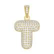 10kt Yellow Gold Unisex Cubic-Zirconia Bubble Initial Letter T Charm Pendant