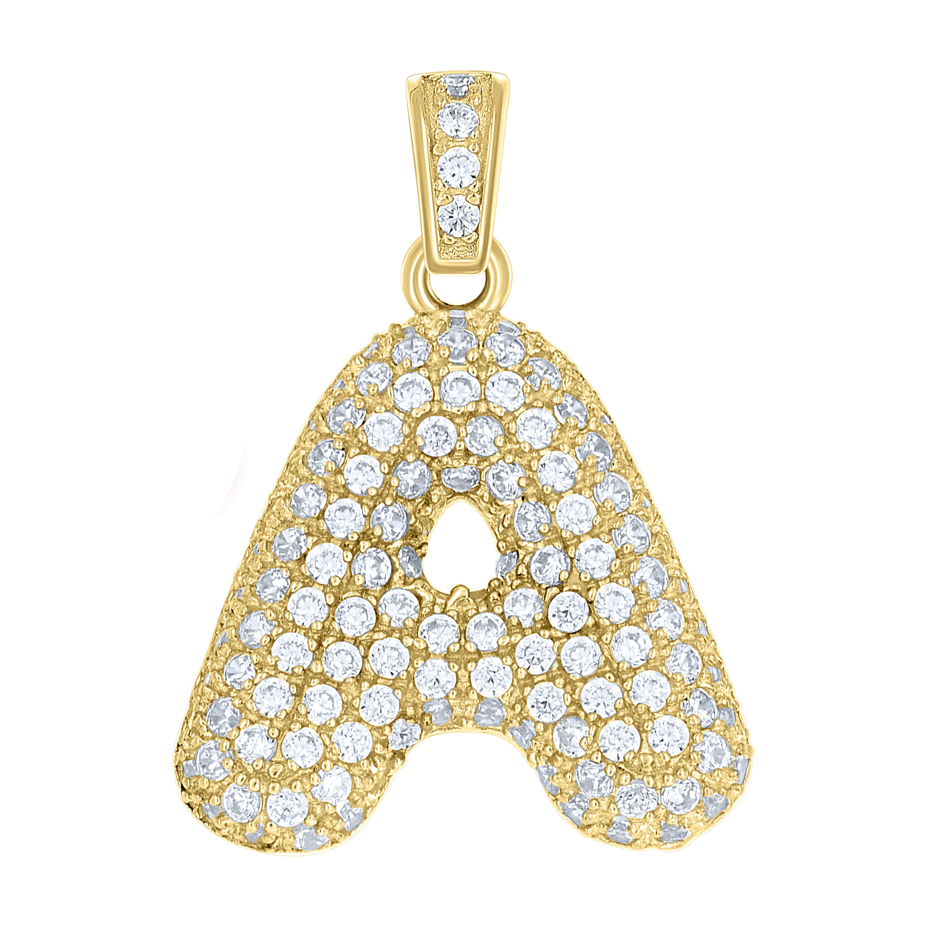 10kt Yellow Gold Unisex Cubic Zirconia Bubble Initial Letter A Charm Pendant