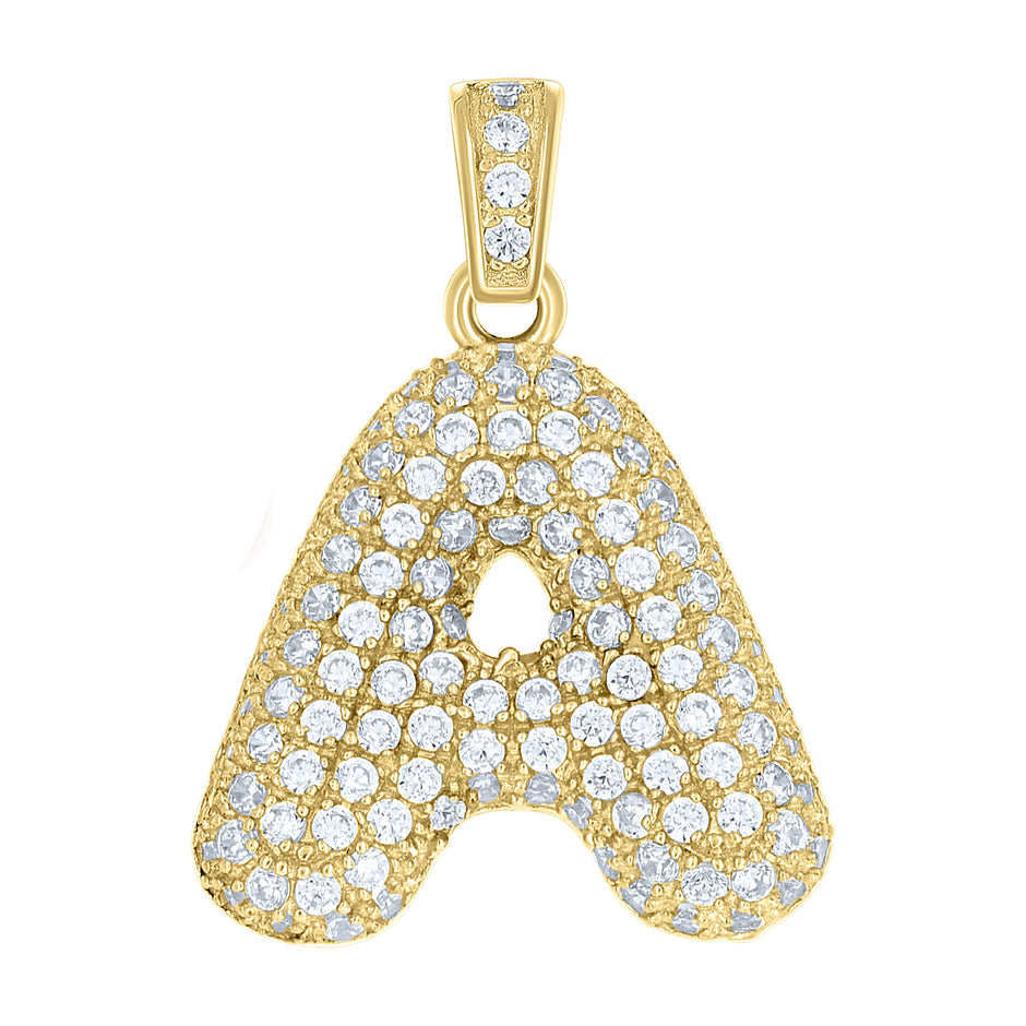 10kt Yellow Gold Unisex Cubic Zirconia Bubble Initial Letter A Charm Pendant