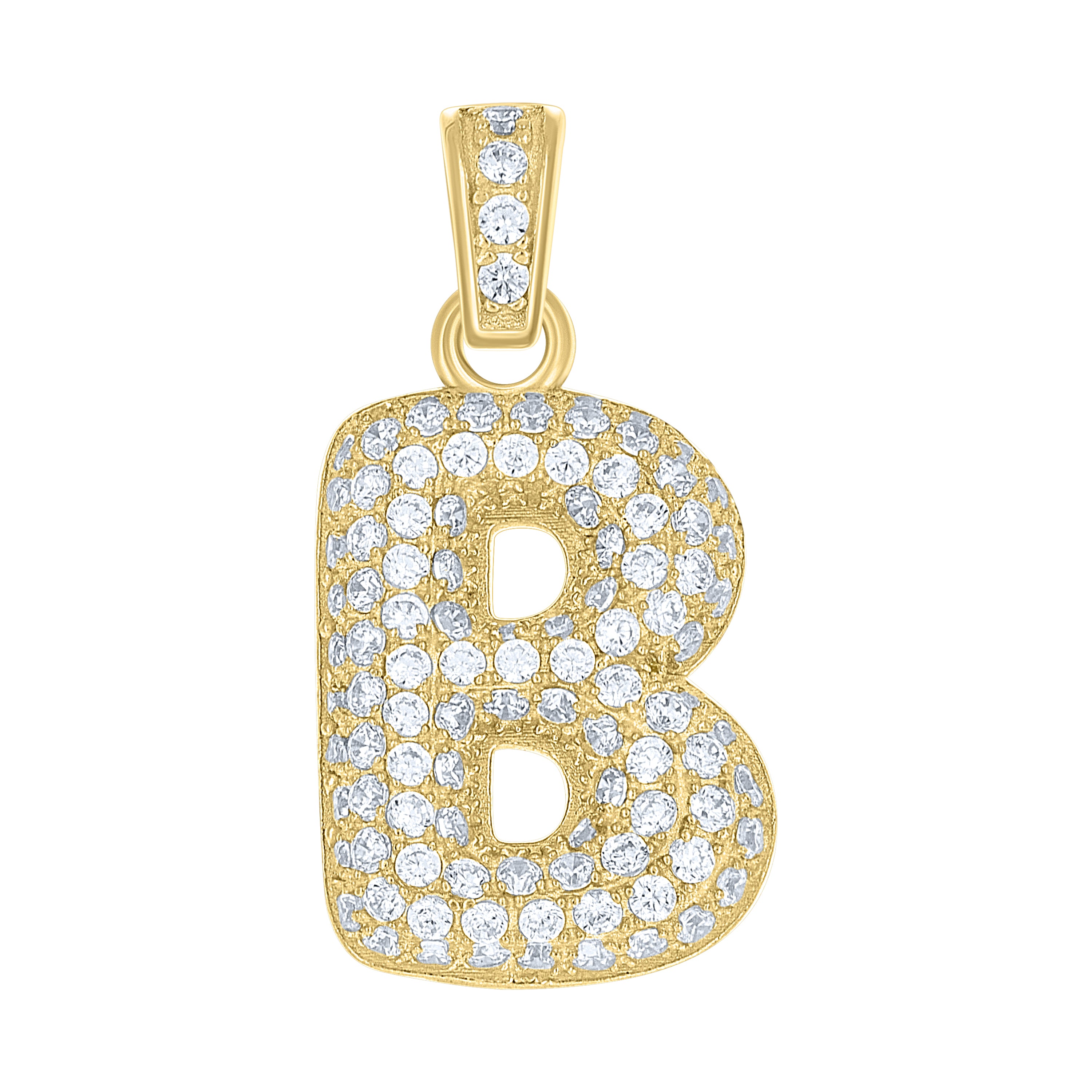 10kt Yellow Gold Unisex Cubic Zirconia Bubble Initial Letter B Charm Pendant