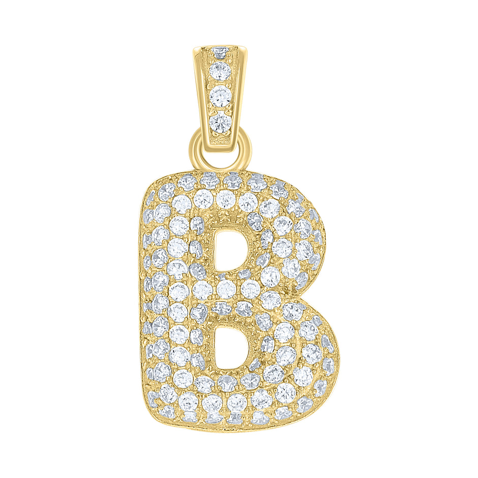 10kt Yellow Gold Unisex Cubic Zirconia Bubble Initial Letter B Charm Pendant